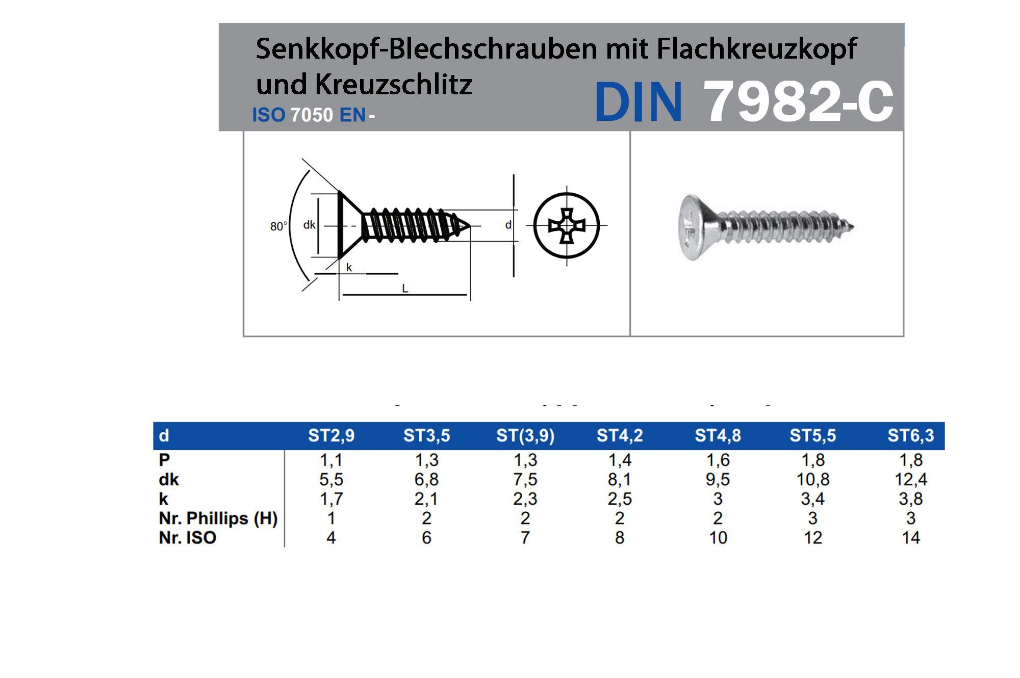 IHC Blechschraube DIN 7982-C Senkkopf-Blechschrauben Bohrspitze-selbstschneidend, (10 St)
