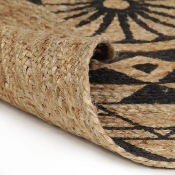 Teppich Handgefertigt Jute mit Schwarzem Aufdruck 90 cm, furnicato, Runde