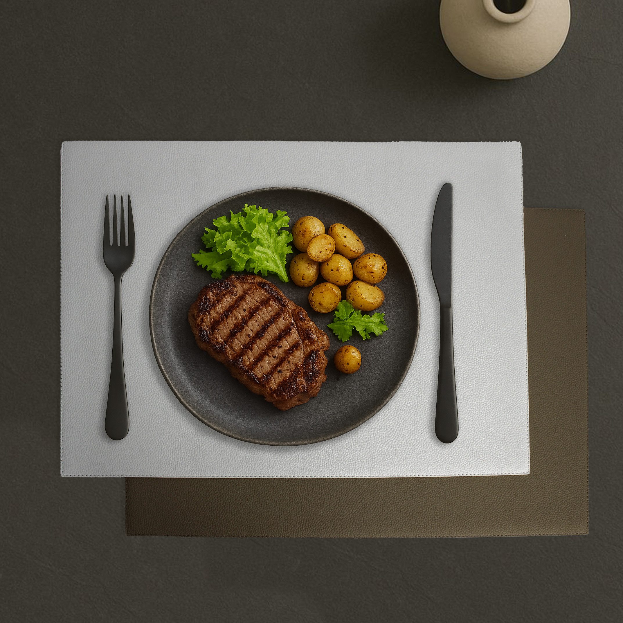 Signature Home Collection Platzset Tischset 6er Set Glattleder Kunstleder zweifarbig grau braun, (Set, 6 Platzsets), abwischbar, beidseitig verwendbar