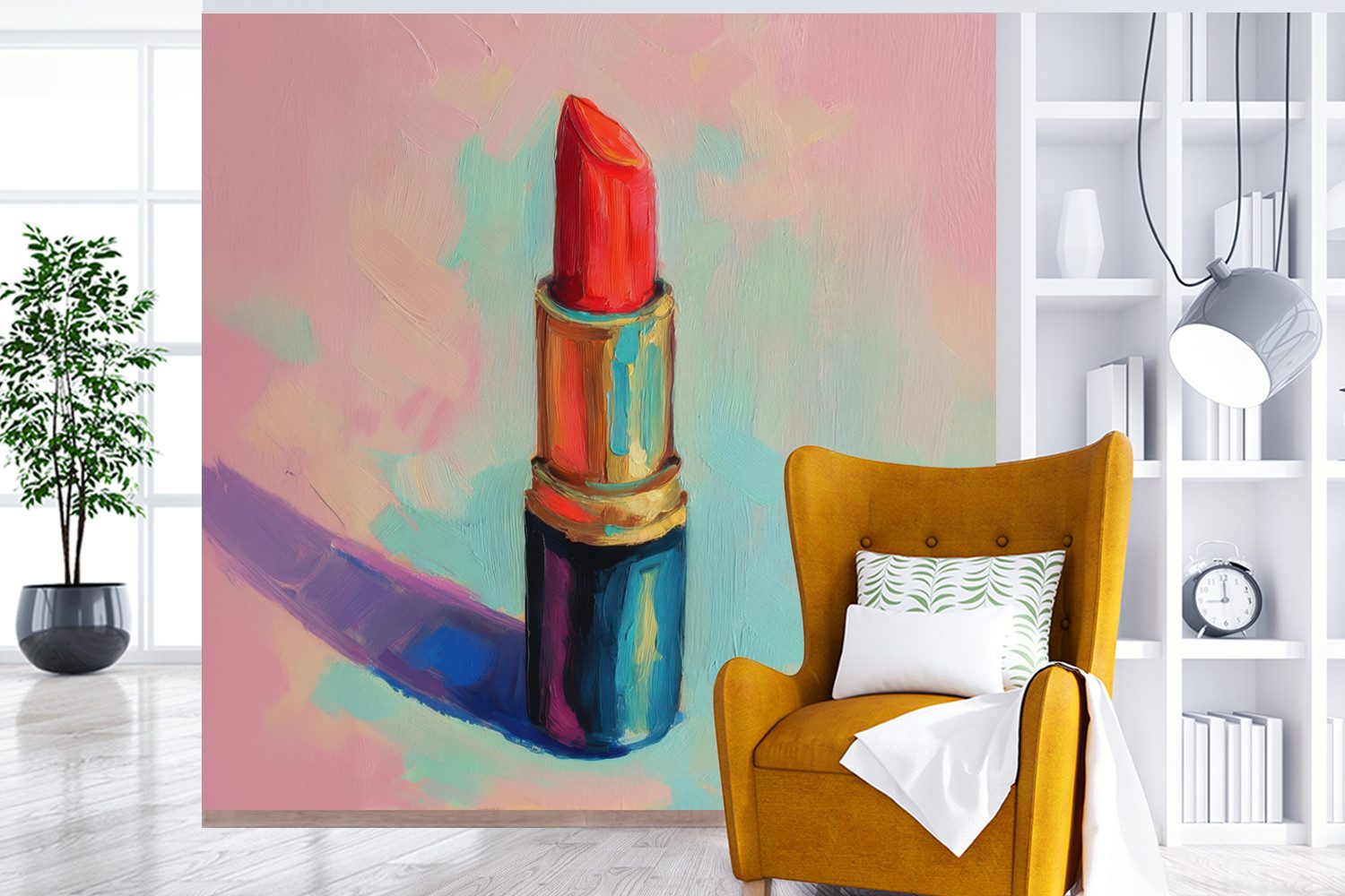MuchoWow Fototapete Lippenstift - Rot - Pinselstriche, Matt, bedruckt, Vliestapete für Wohnzimmer Schlafzimmer Küche, Fototapete, 220x220 cm