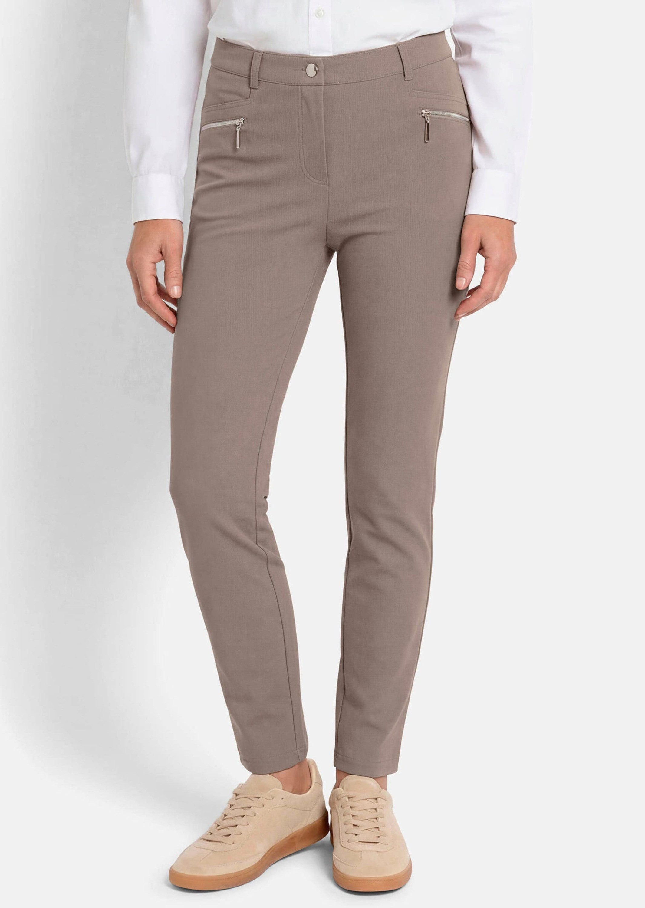 GOLDNER Stretch-Hose Lange Schlupfhose BELLA Businesshose mit Formbund und Zierdetails, Bauchweg, Baumwolle