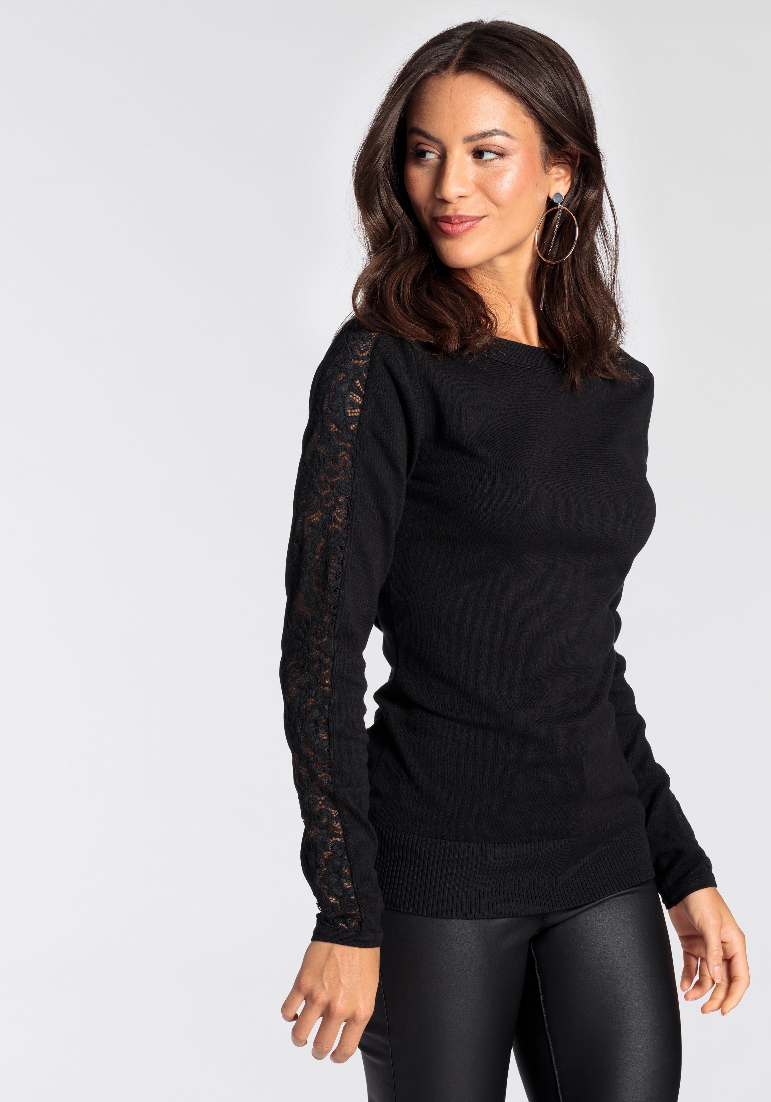 Melrose Strickpullover mit eleganter Spitze an günstig online kaufen