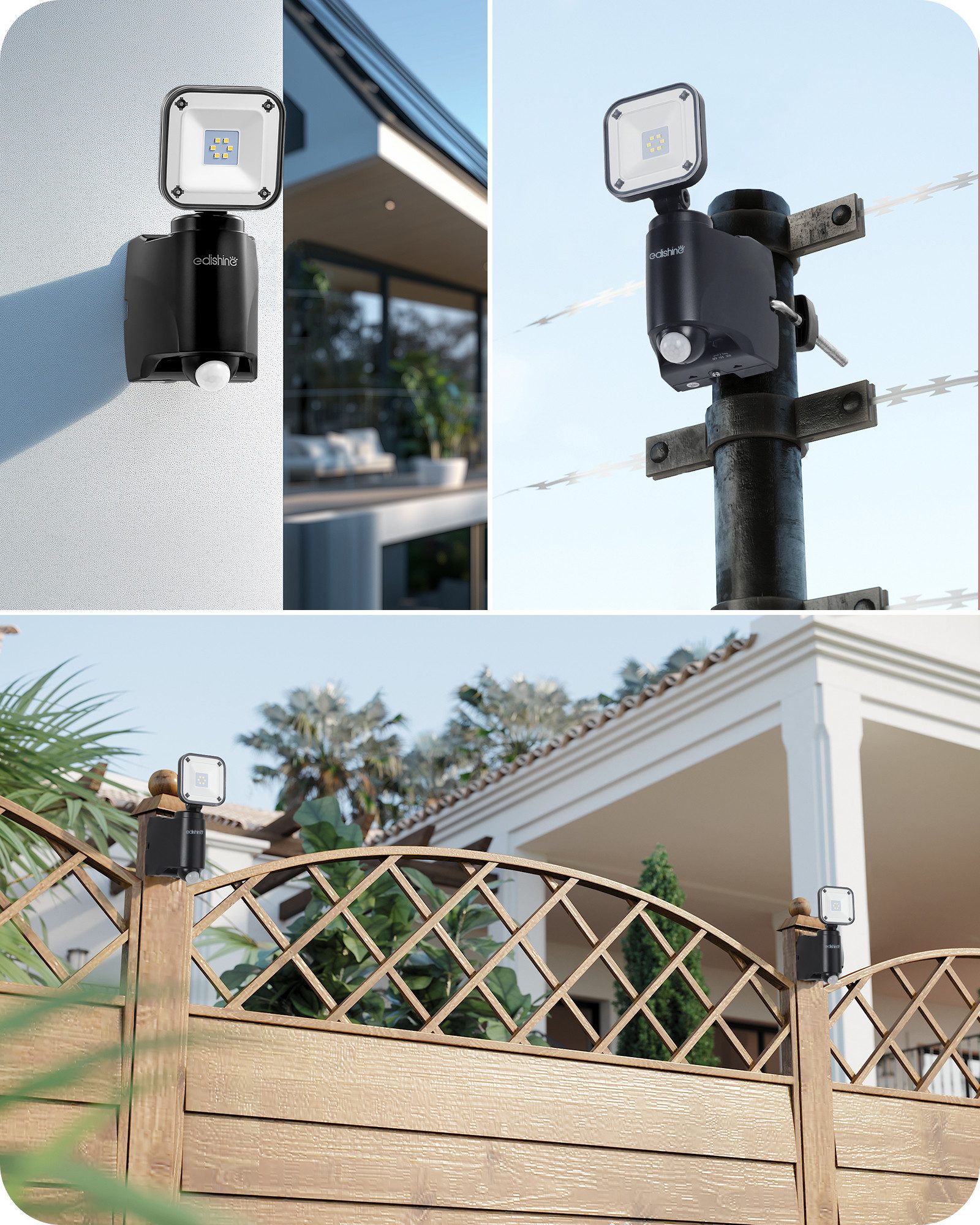 EDISHINE LED Wandstrahler mit Bewegungsmelder Außen, Batterie Strahler, LED fest integriert, verstellbar und Schwenkbar, Außenleucht mit Bewegungssensor – Bild 5 von 5