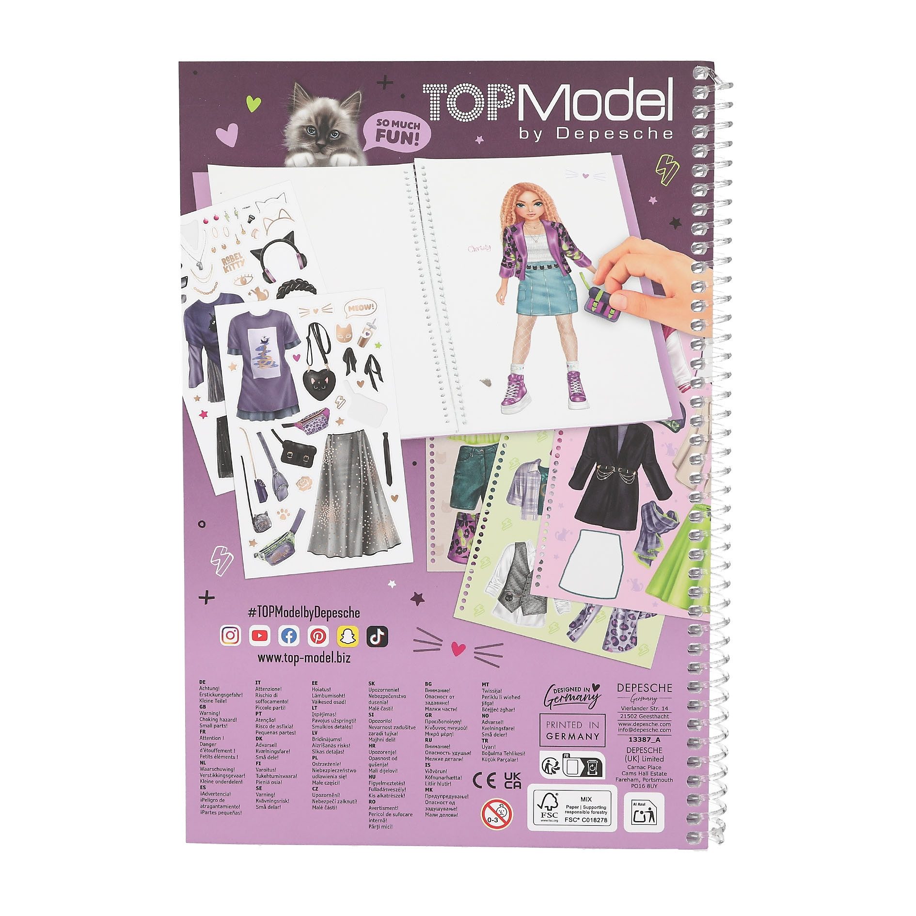 Depesche Schmuckset TOPModel Rebel Kitty Stickerbuch mit 20 Seiten zum Selbstgestalten, 7 Stickerbogen, vorgedruckte Model Motive – Bild 5 von 5