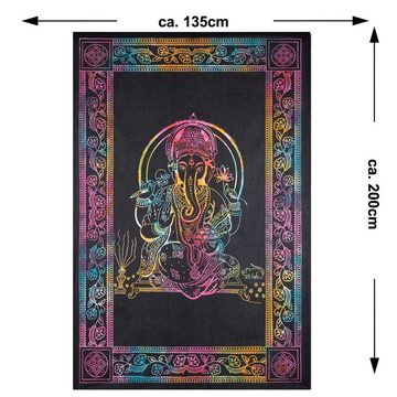 Wandteppich UV Tuch Ganesha Tagesdecke Wandbehang Deko Meditation Goa 200x135 cm, KUNST UND MAGIE