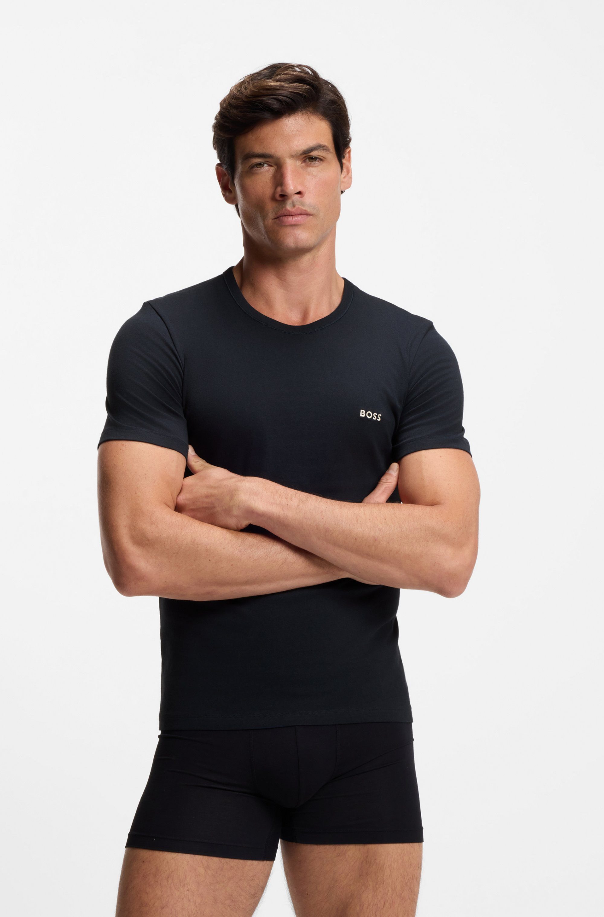 BOSS T-Shirt TShirtRN 3P Classic (Packung, 3-tlg) mit BOSS Stickerei