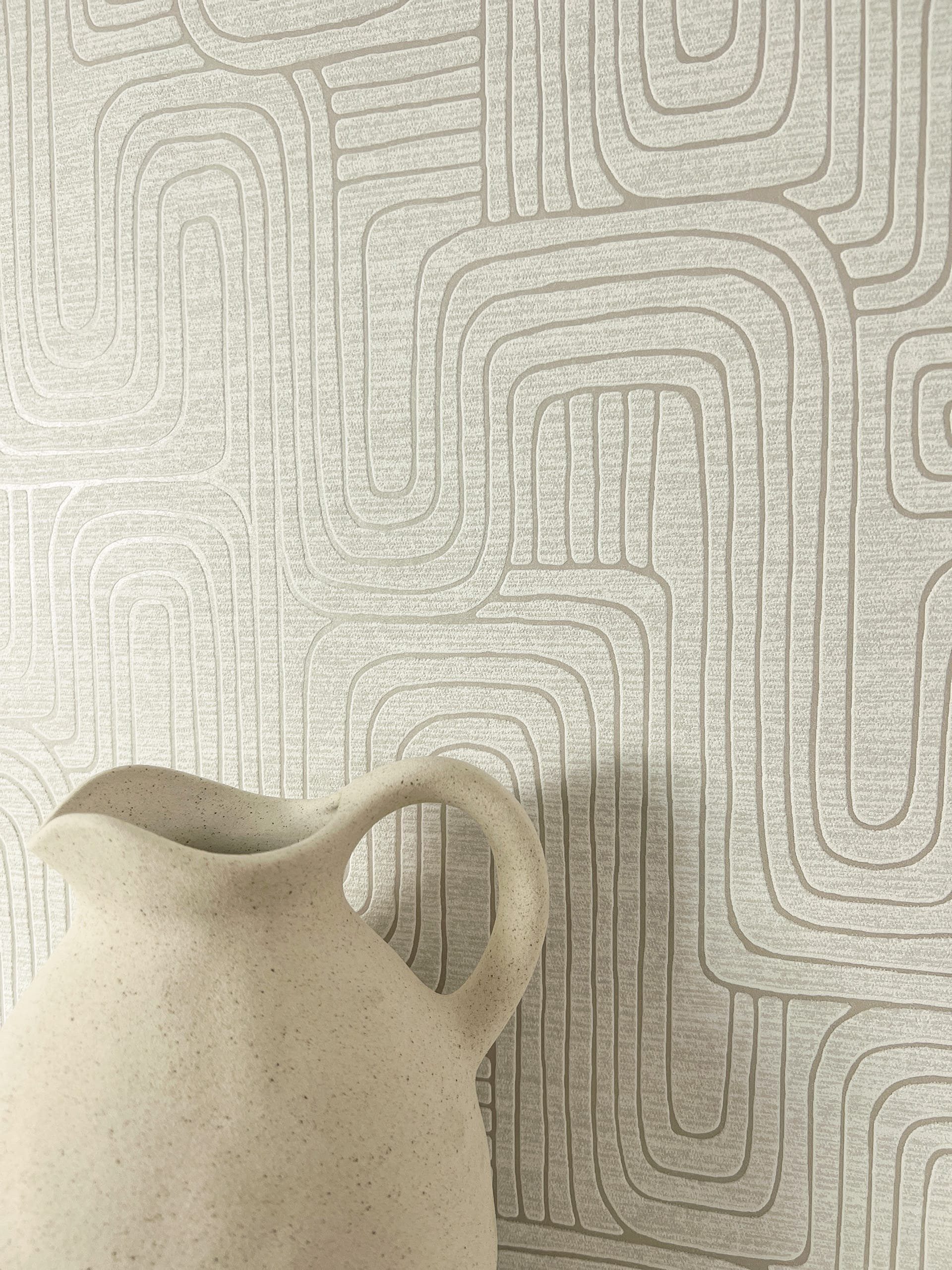 Newroom Vliestapete Livino Beige Tapete Mustertapete Grafik, Linien, Leicht glänzend, strukturiert, Retro