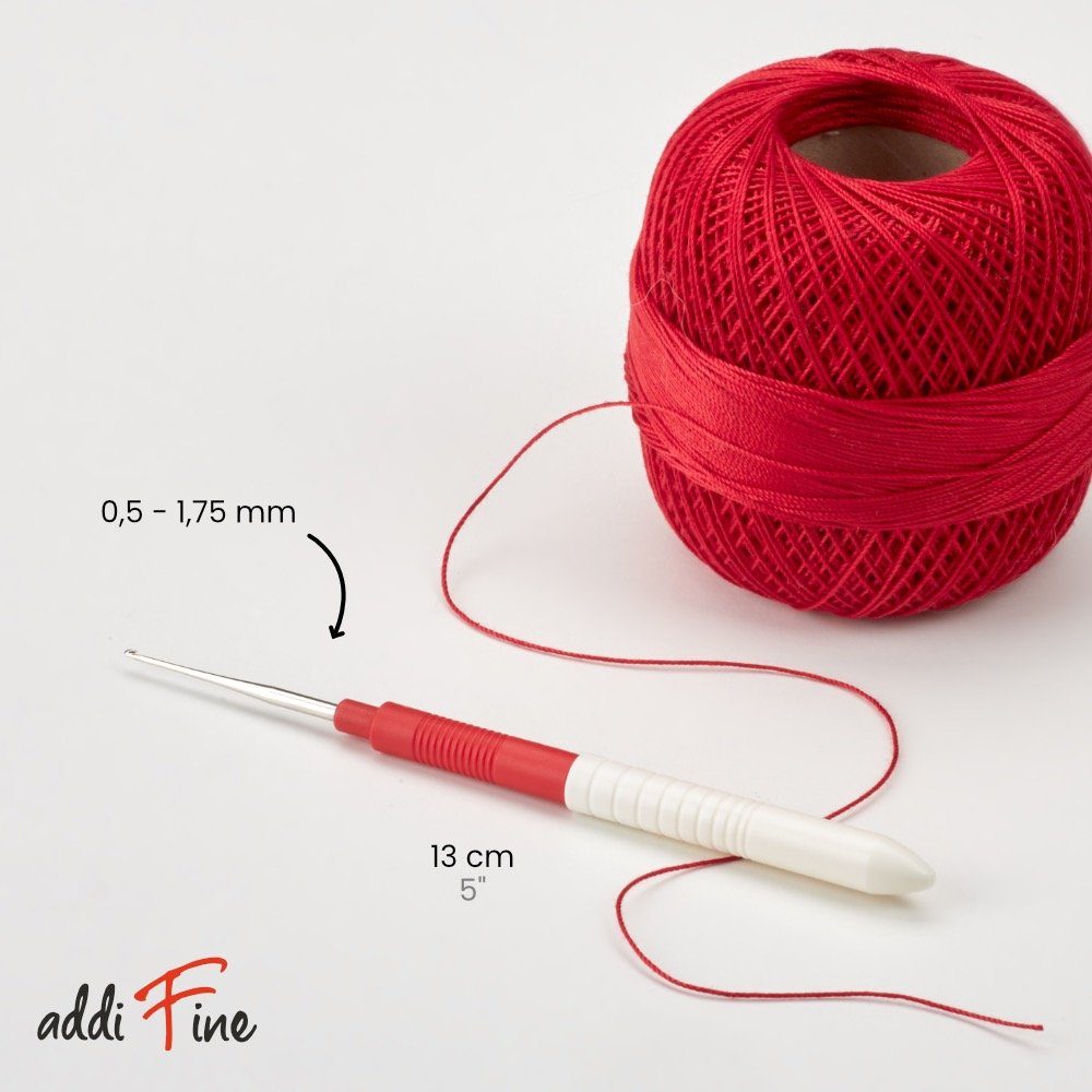 addi Stecknadeln addiFine Garnhäkelnadel mit Griff Länge 13 cm, Häkelnadel in den Stärken 0,5 - 1,75 mm