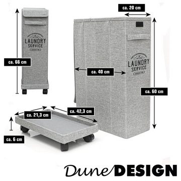 DuneDesign Aufbewahrungskorb 50L Wäschekorb mit Rollen 20x40x60 Wäschesammler, Schmal Wäsche Nischenregal