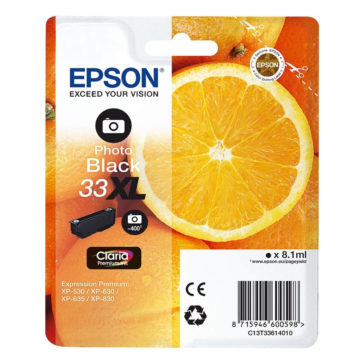 (Original Tintenpatrone Epson (Photo) Druckerpatrone, schwarz T3361XL schwarz)