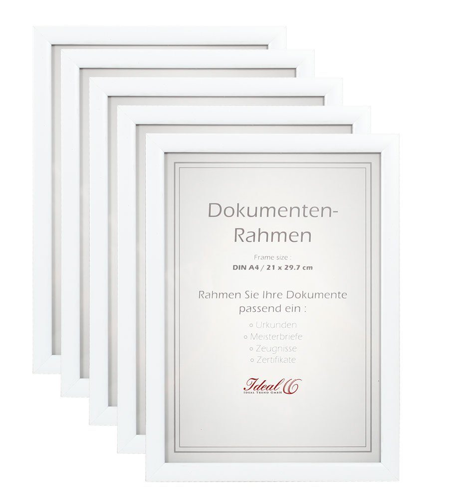 IDEAL TREND Bilderrahmen 2er 3er 5er 10er Pack Dokument Bilderrahmen 21x29,7 DIN A4 Urkunde Fot 5er Pack Weiß