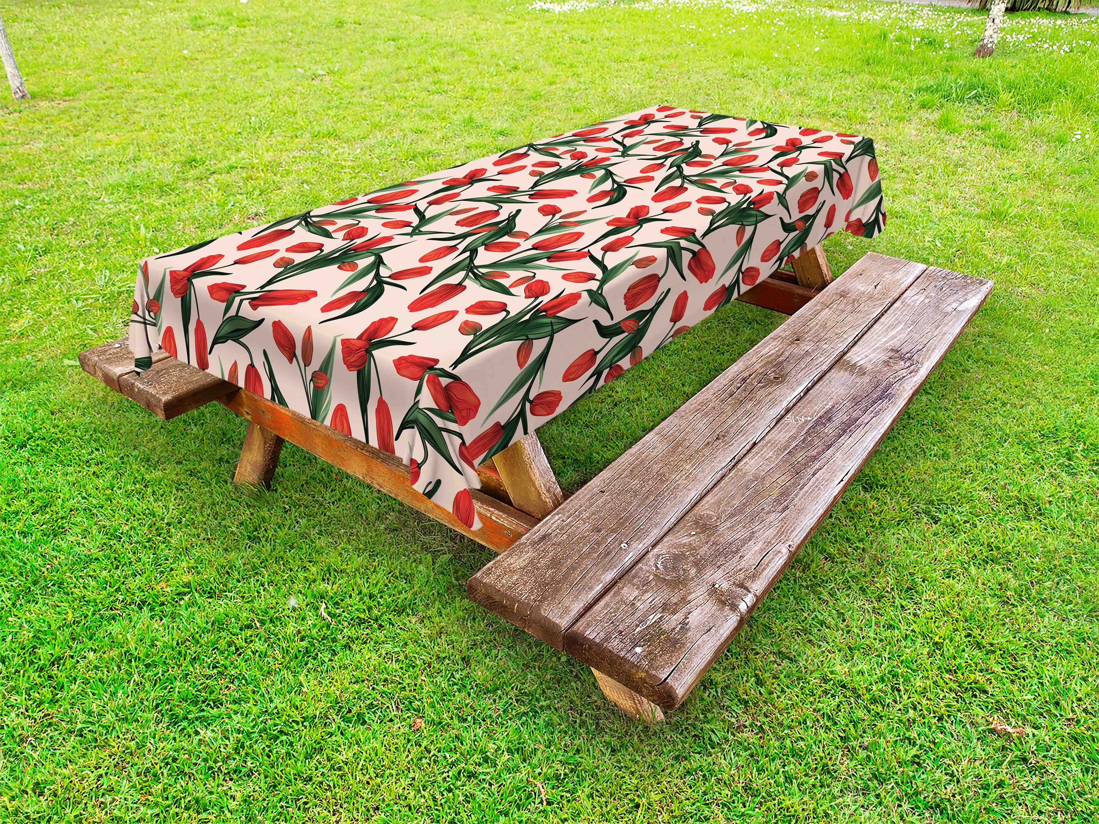 Abakuhaus Tischdecke dekorative waschbare Picknick-Tischdecke, Bunt Tulpen und Blätter Bild | Tischdecken