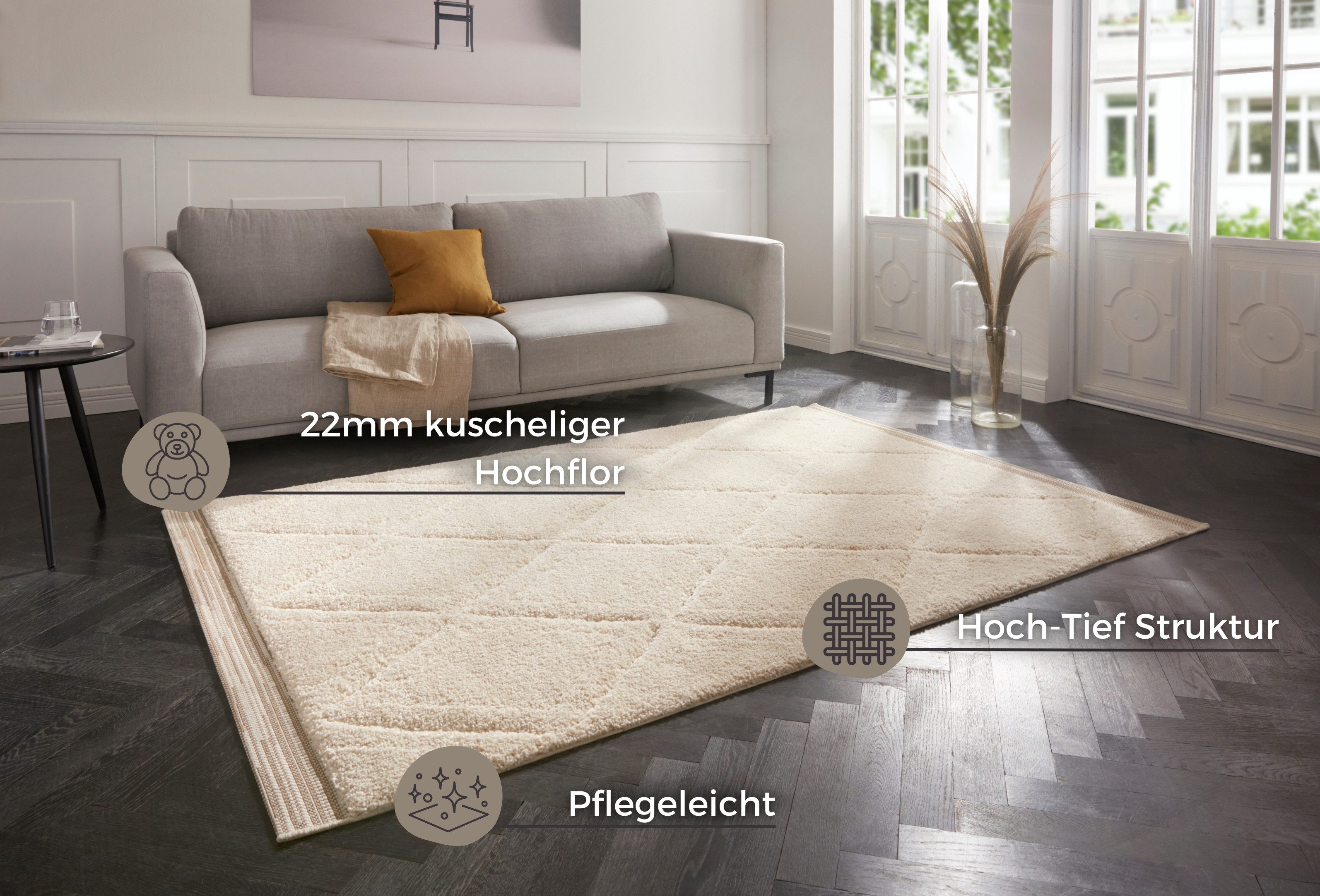 HANSE Home Hochflor-Teppich Colin, rechteckig, Höhe: 22 mm, Shaggy, Weich, Flauschig, Flokati, Hoch-Tief, Wohnzimmer, Schlafzimmer