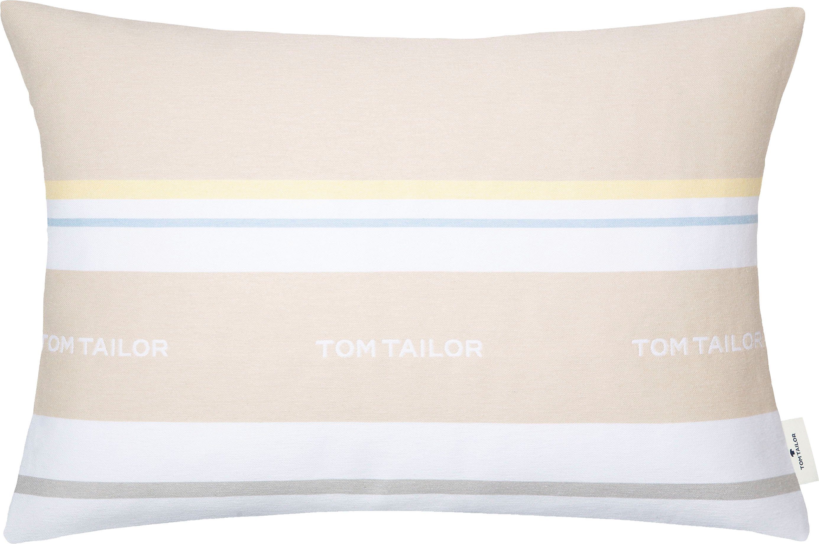 TOM TAILOR HOME Dekokissen Füllung, Logo, Aus und eingewebtem Stück, weicher Markenlogo, mit 1 Kissenhülle Baumwolle ohne atmungsaktiver