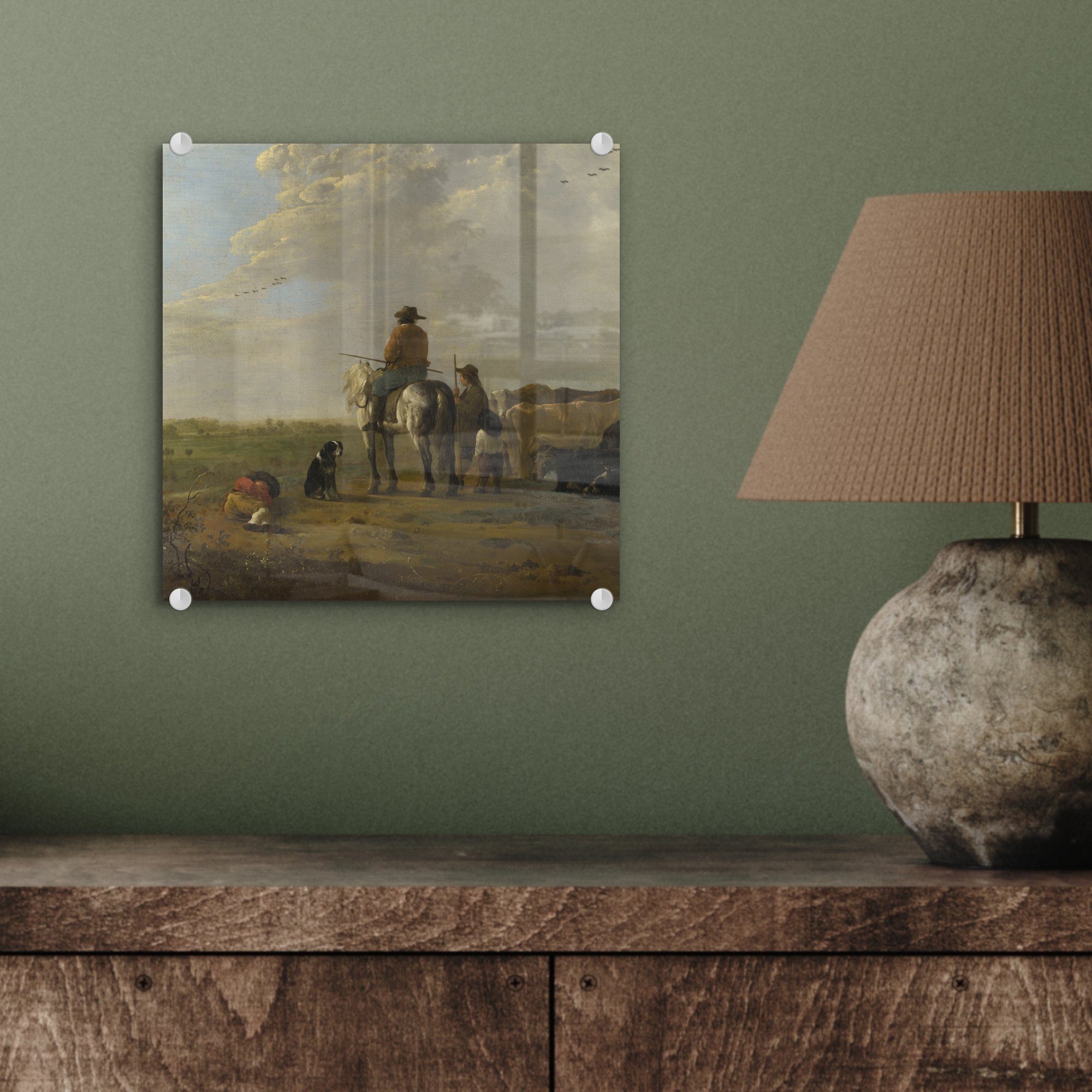 MuchoWow Acrylglasbild - Landschaft Foto Glas - Wandbild auf Bilder St), Aelbert Hirten (1 - Cuyp, Rindern Wanddekoration - Glasbilder und Glas auf mit Reitern