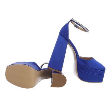 Ital-Design Damen Abendschuhe Party & Clubwear Plateaupumps Blockabsatz High Heel Pumps in Blau