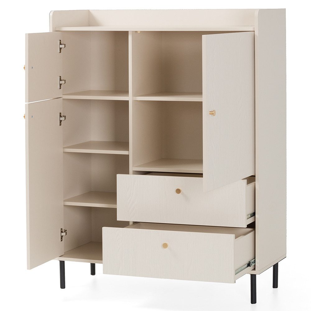 Lomadox Highboard GORICA-133, 103cm Breit, in sandbeige, feine Struktur, goldfarbene Griffe
