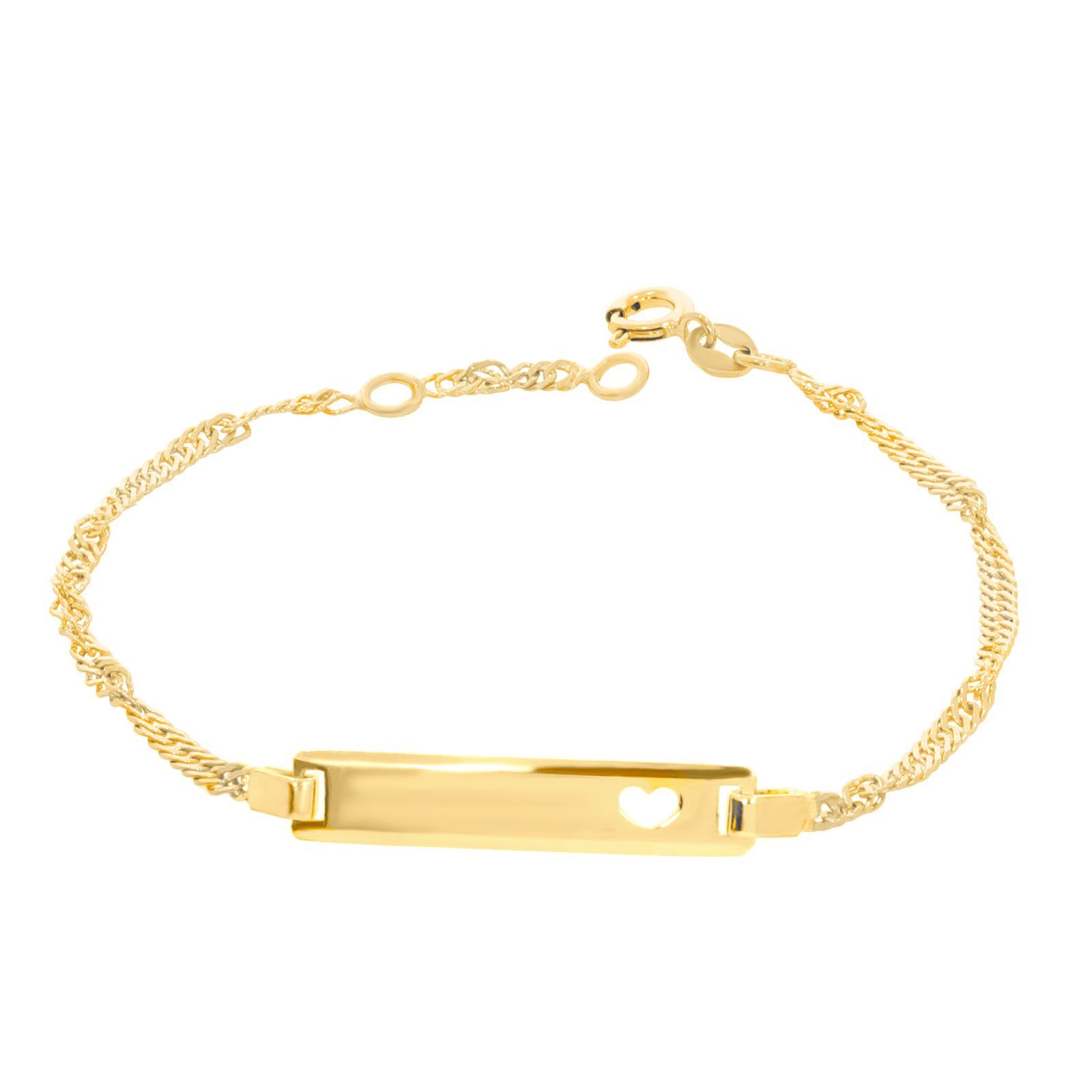 Damen Schmuck Stella-Jewellery Goldarmband 585 Gelbgold ID Armband mit Herz Singapurkette (inkl. Etui), Pferd, Armkette, Goldarm