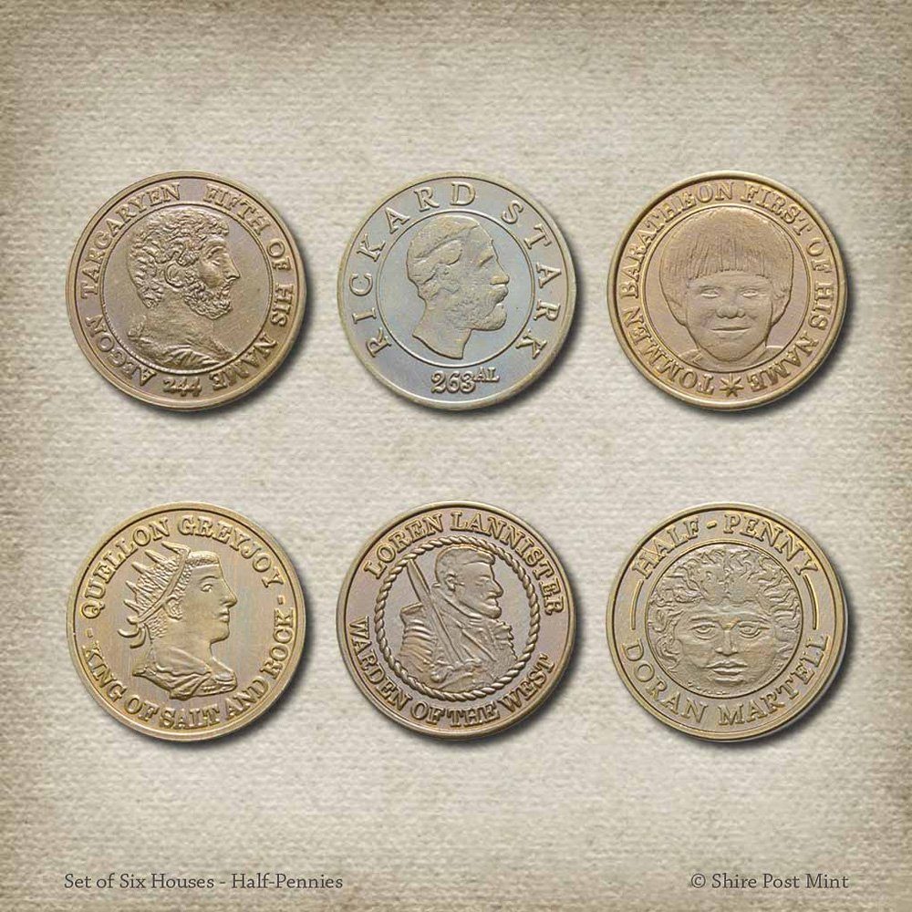 Häuser Thrones Game Dekoobjekt Sechs Mint of Shire Post Münzen-Set - Westeros