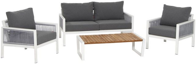 SIENA GARDEN Loungeset Varina, 12-tlg., 3er Sofa, 2 Sessel, Tisch 120,5x60 cm, Alu/Teak