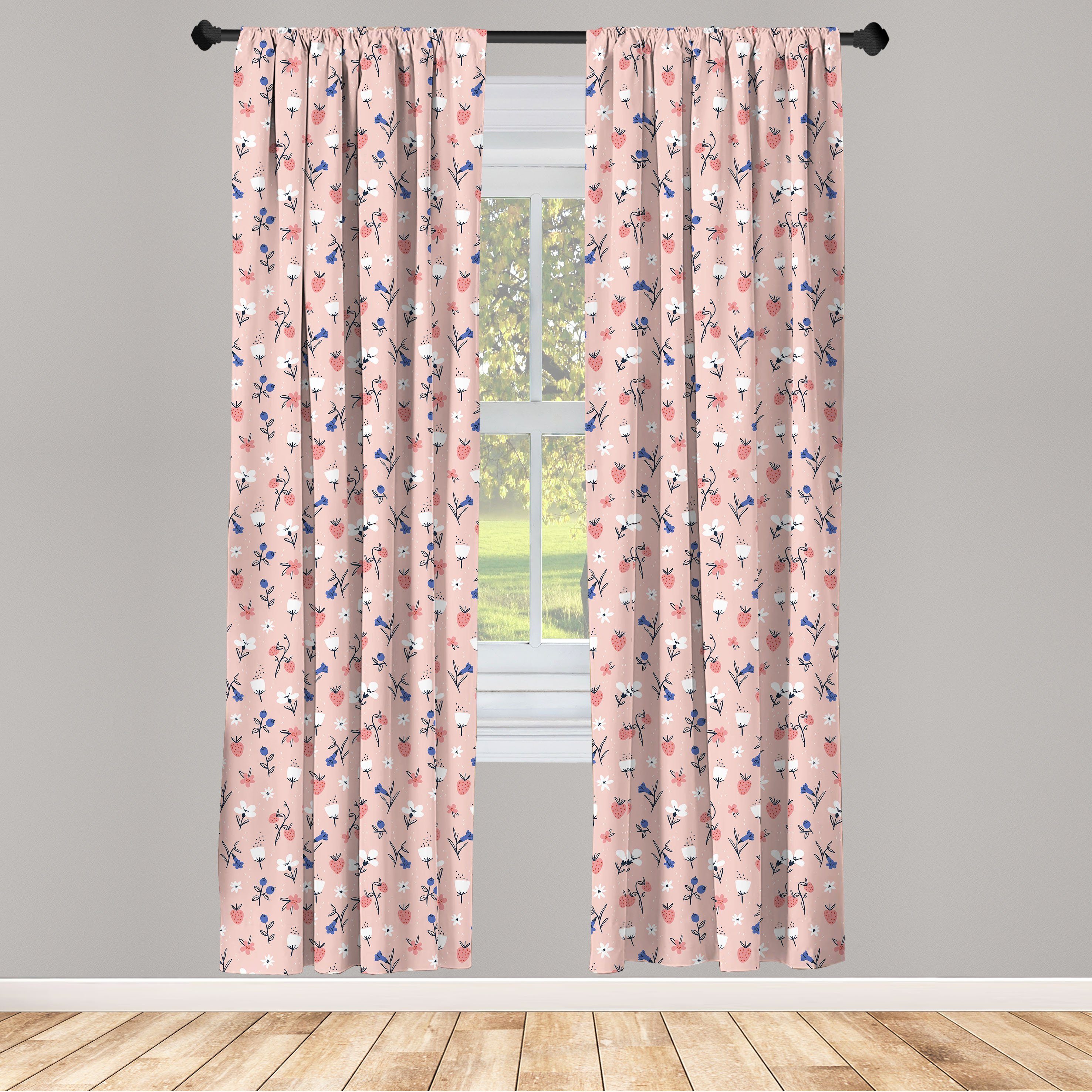 Gardine Vorhang für Wohnzimmer Schlafzimmer Dekor, Abakuhaus, Microfaser, Botanischer Pastel Blooms Erdbeeren