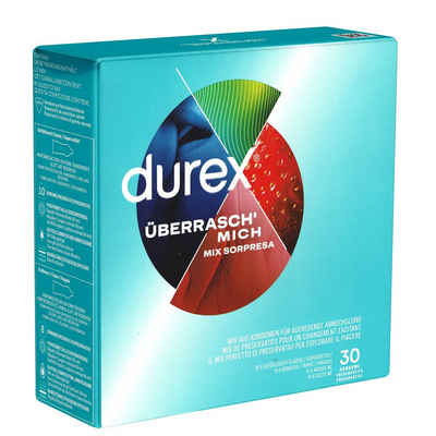 durex Kondome Überrasch' mich Packung mit, 30 St., Markenkondome im Mix für überraschende Abwechslung