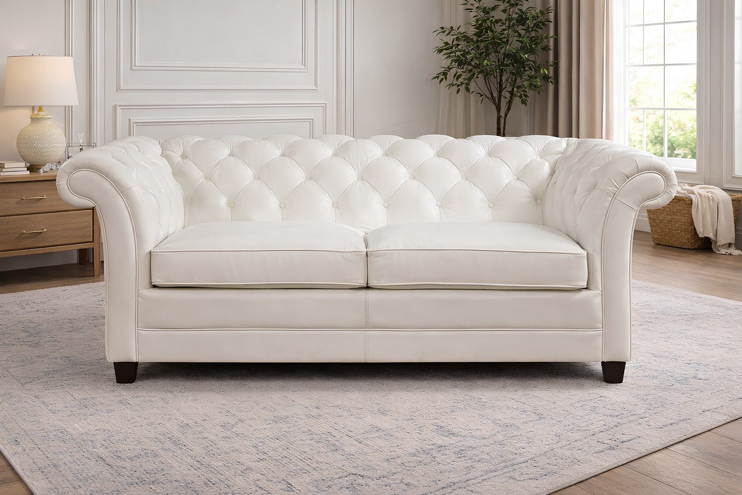 JVmoebel Chesterfield-Sofa Elegantes Chesterfield 2-Sitzer Sofa aus Leder in Weiß Sofort, 1 Teile, Made in Europa