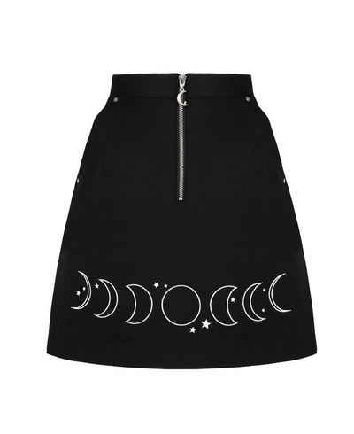 Hell Bunny Bleistiftrock Phaze Skirt Bestickt Mondphasen Gothic Lunar Mond Sterne Motiv