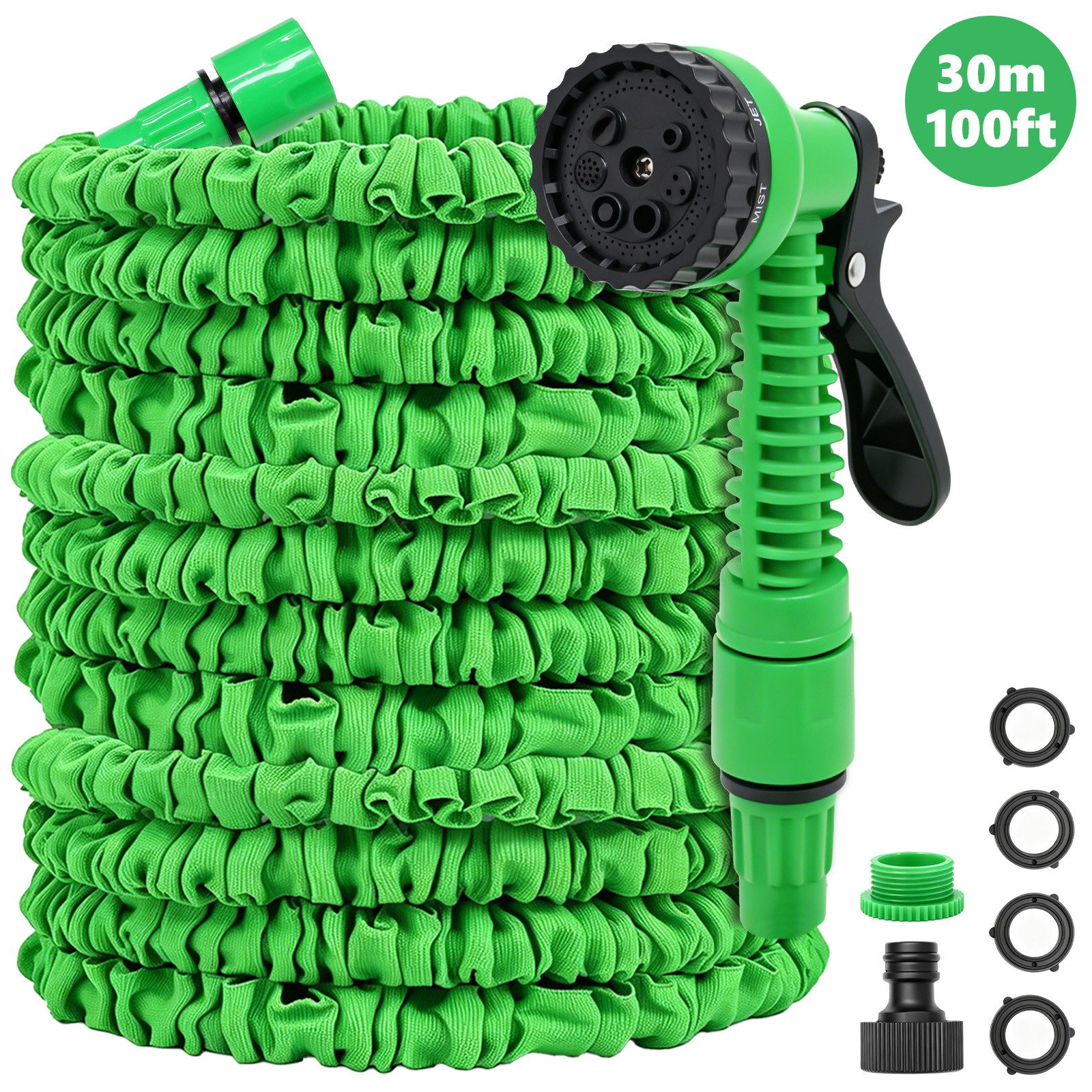 SunJas Gartenschlauch flexibel 15M /30M wasserschlauch für garten mit 7 Funktionen, Flexibel Wasserschlauch Dehnbar Flexibler Gartenschlauch Schlauch Flexibel Bewässerung, 1/2 Zoll,3/4 Zoll