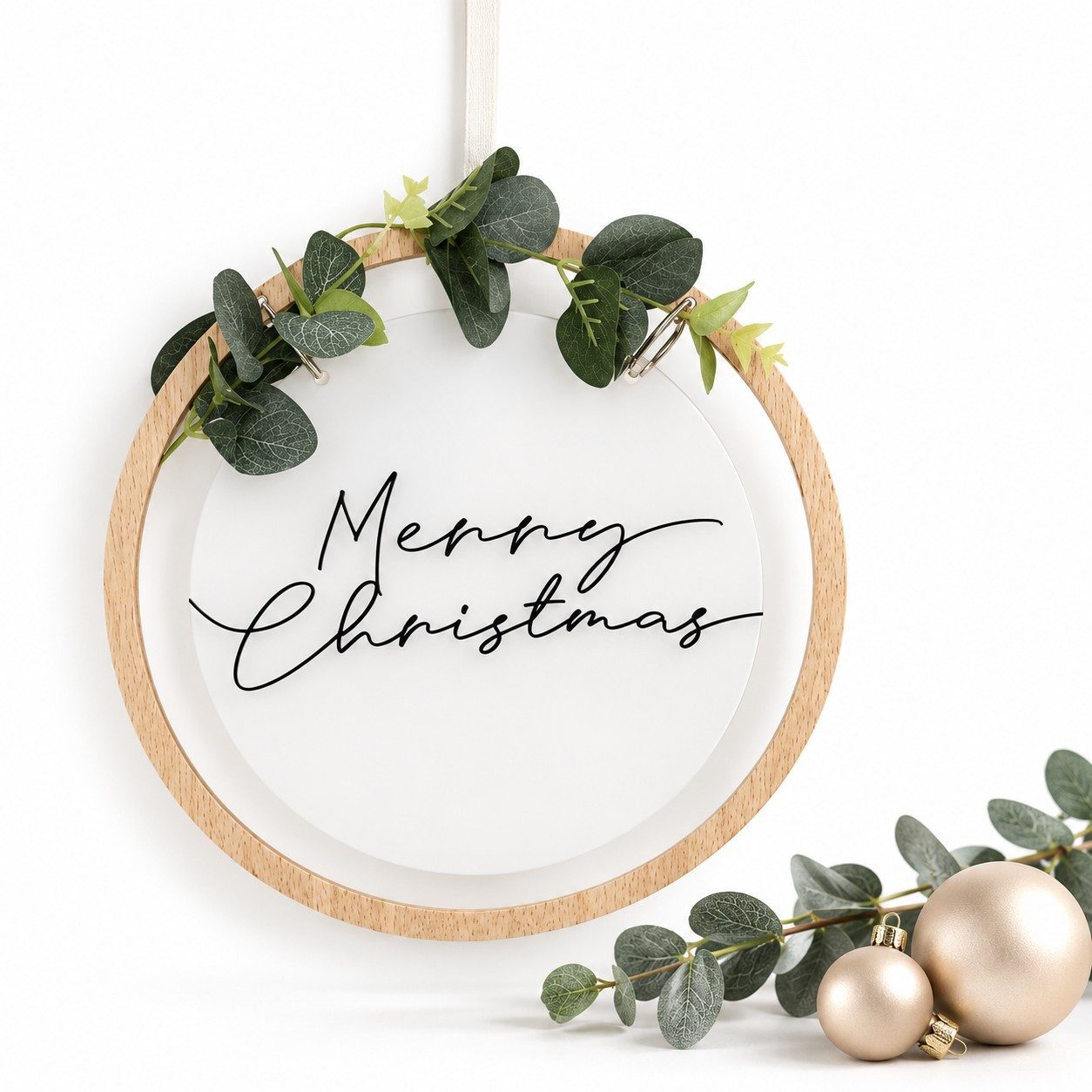 Ginger Ray Dekokranz Weihnachtskranz Merry Christmas Eukalyptus Türkranz Holz Ø 25,5 cm