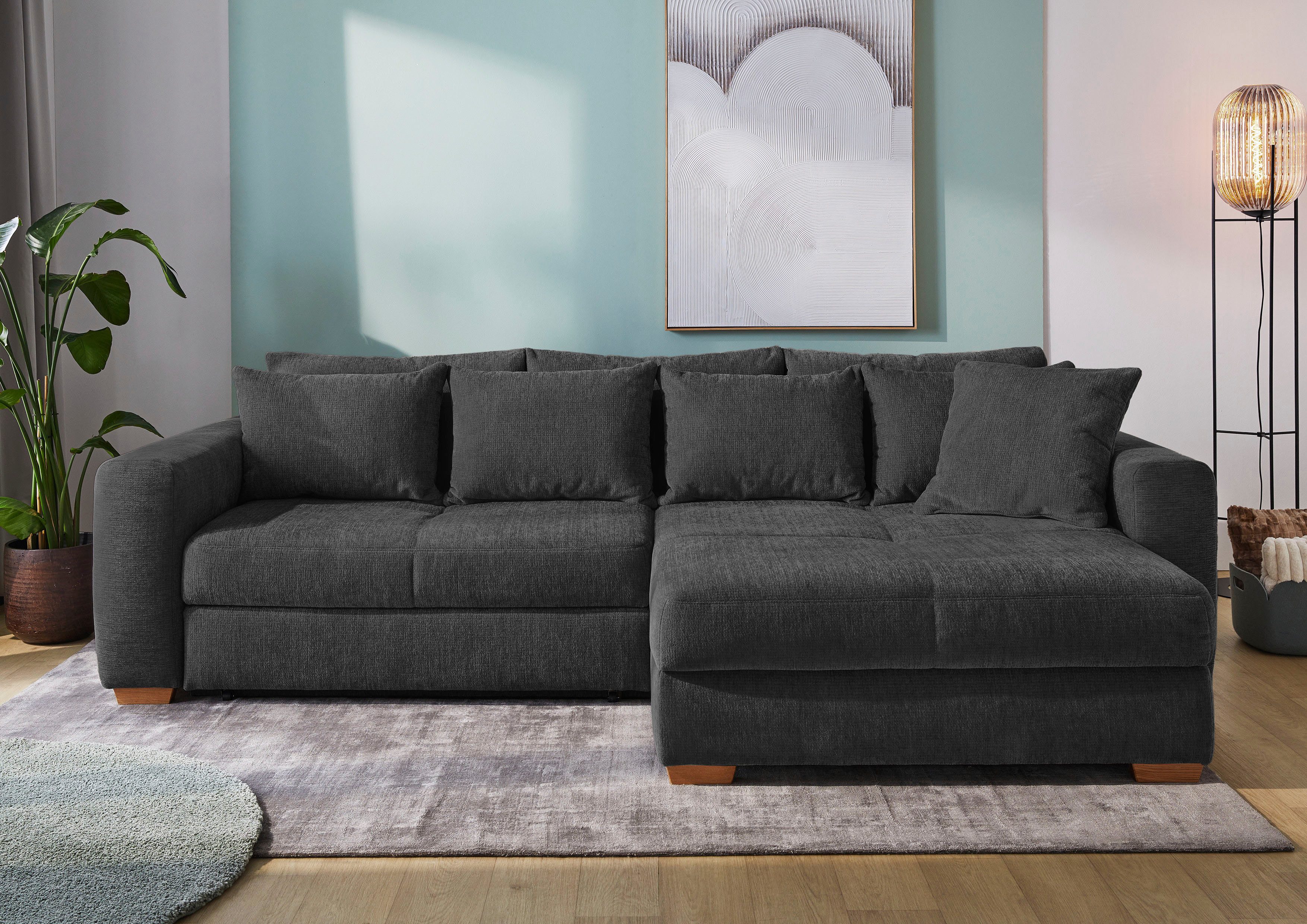Jockenhöfer Gruppe Ecksofa Kampen L-Form, B: 288 cm, Liegefl. 153x245 cm, mit Schlaffunktion, Bettkasten & Zierkissen, Federkern