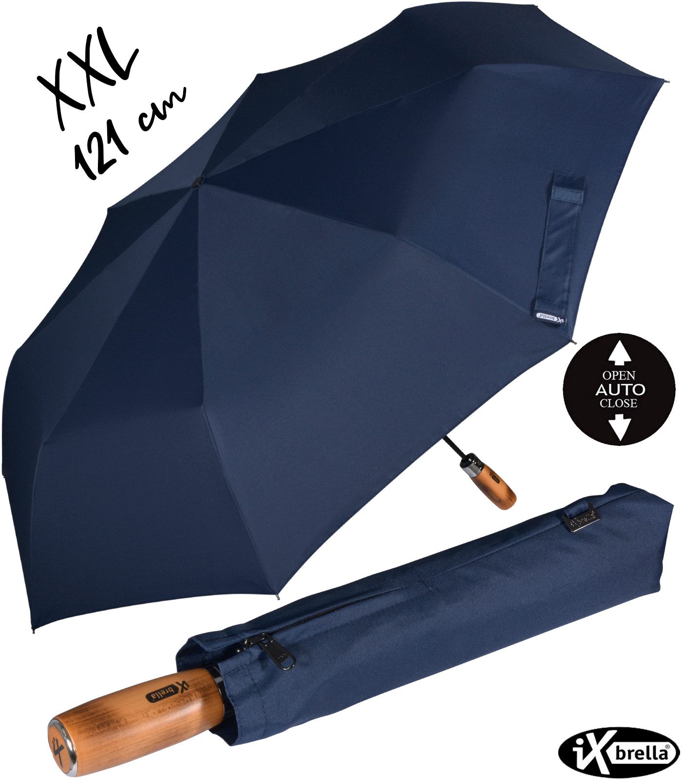 Taschenregenschirm XXL 121 cm Durchmesser mit Auf-Zu-Automatik