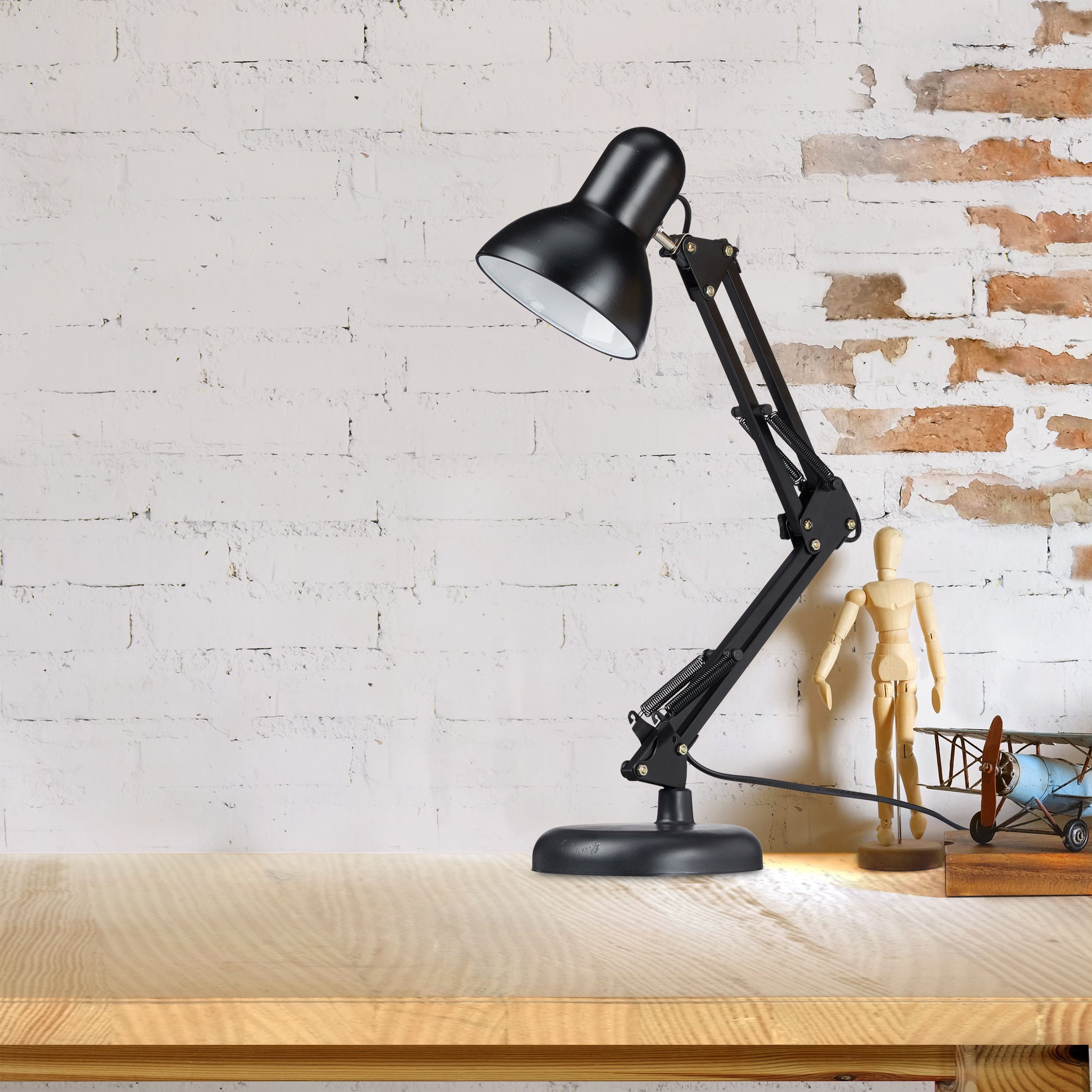 relaxdays Tischleuchte Retro Schreibtischlampe, Leuchtmittel nicht enthalten, schwarz – Bild 5 von 5