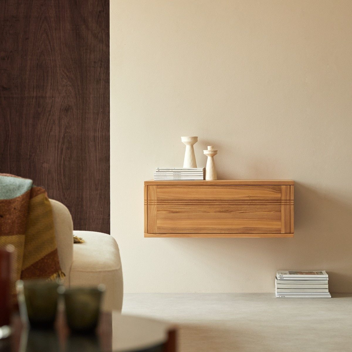 Tikamoon TV-Schrank Basic - TV-Schränk aus massivem Teak 80 cm