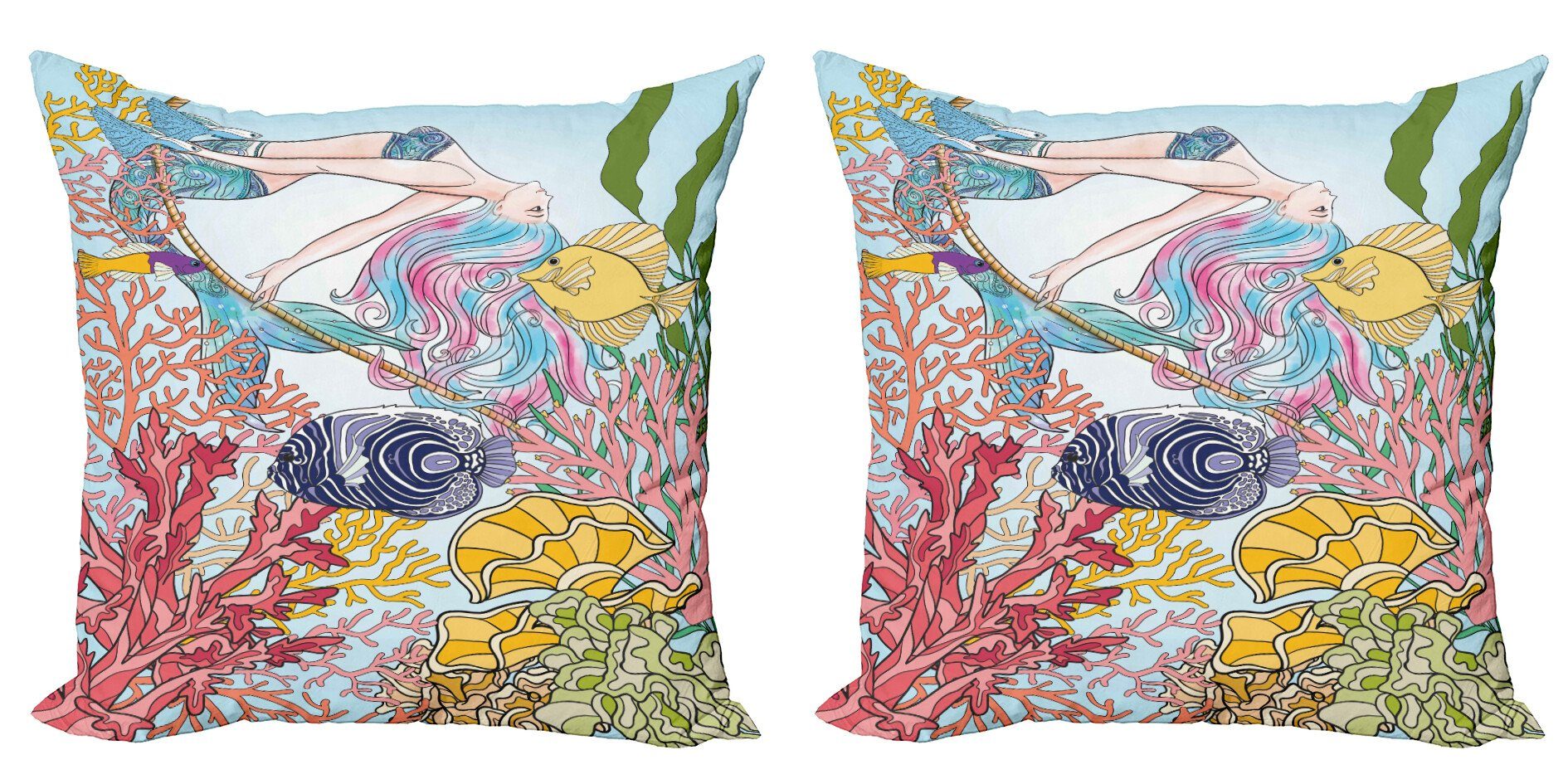 Kissenbezüge Modern Accent Doppelseitiger Digitaldruck, Abakuhaus (2 Stück), Meerjungfrau Flüchtiges Meer Korallenriffe | Kissenbezüge