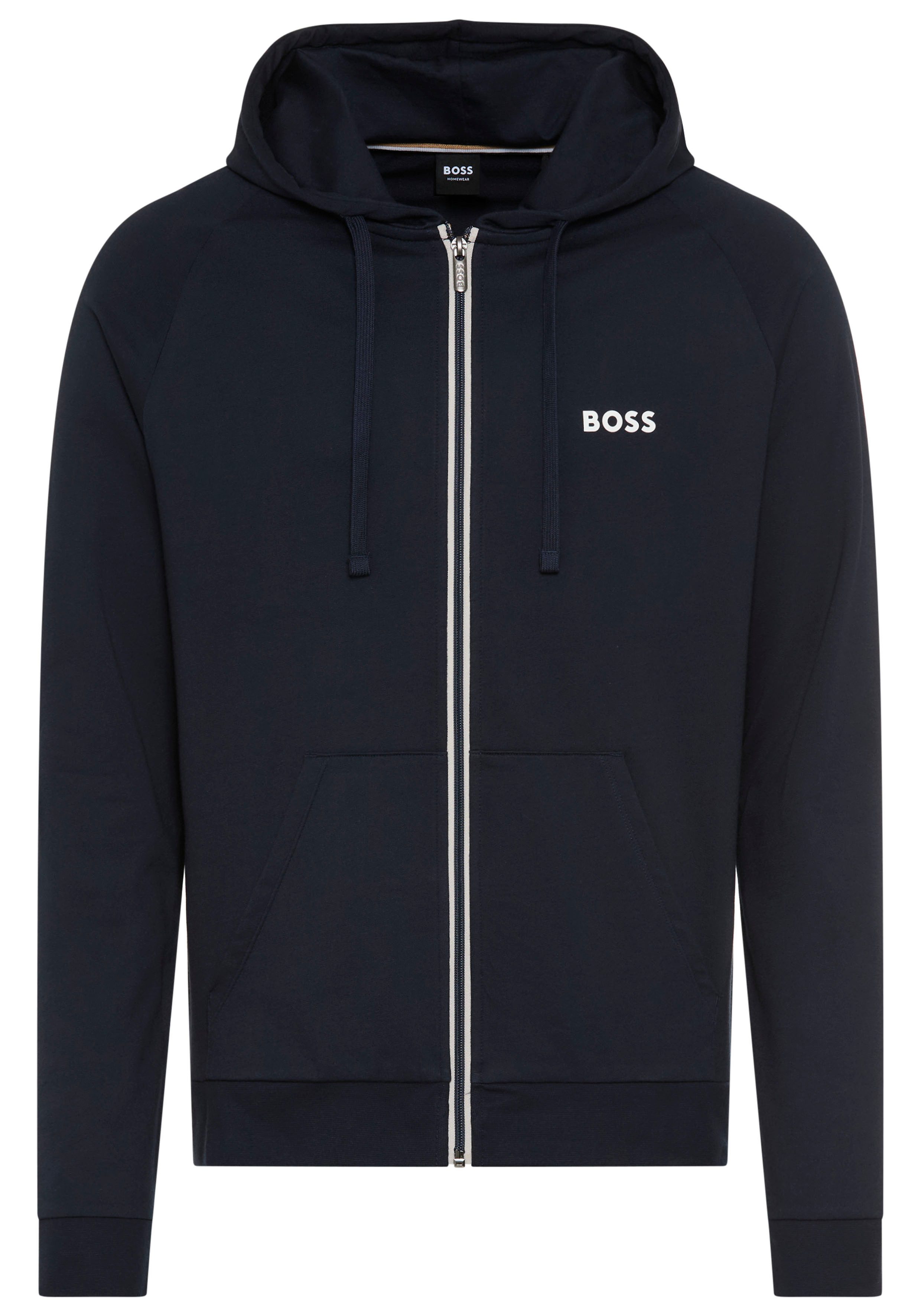 BOSS Kapuzensweatjacke Authentic aus Baumwoll-Terry mit kontrastfarbenem Reißverschluss