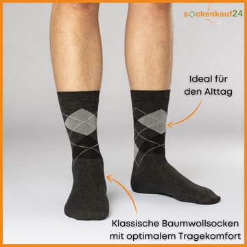 sockenkauf24 Socken 10 I 20 I 30 Paar Damen & Herren Business Socken Baumwolle (Karo, 10-Paar, 43-46) mit Komfortbund Strümpfe - 10700