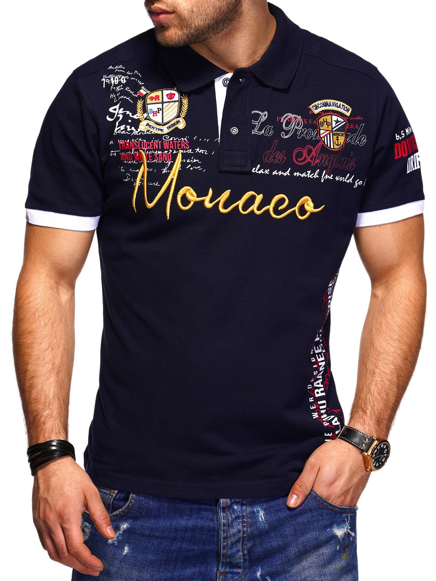 Style-Division Poloshirt SDPLANO Bedruckt & mit Stickereien Navy