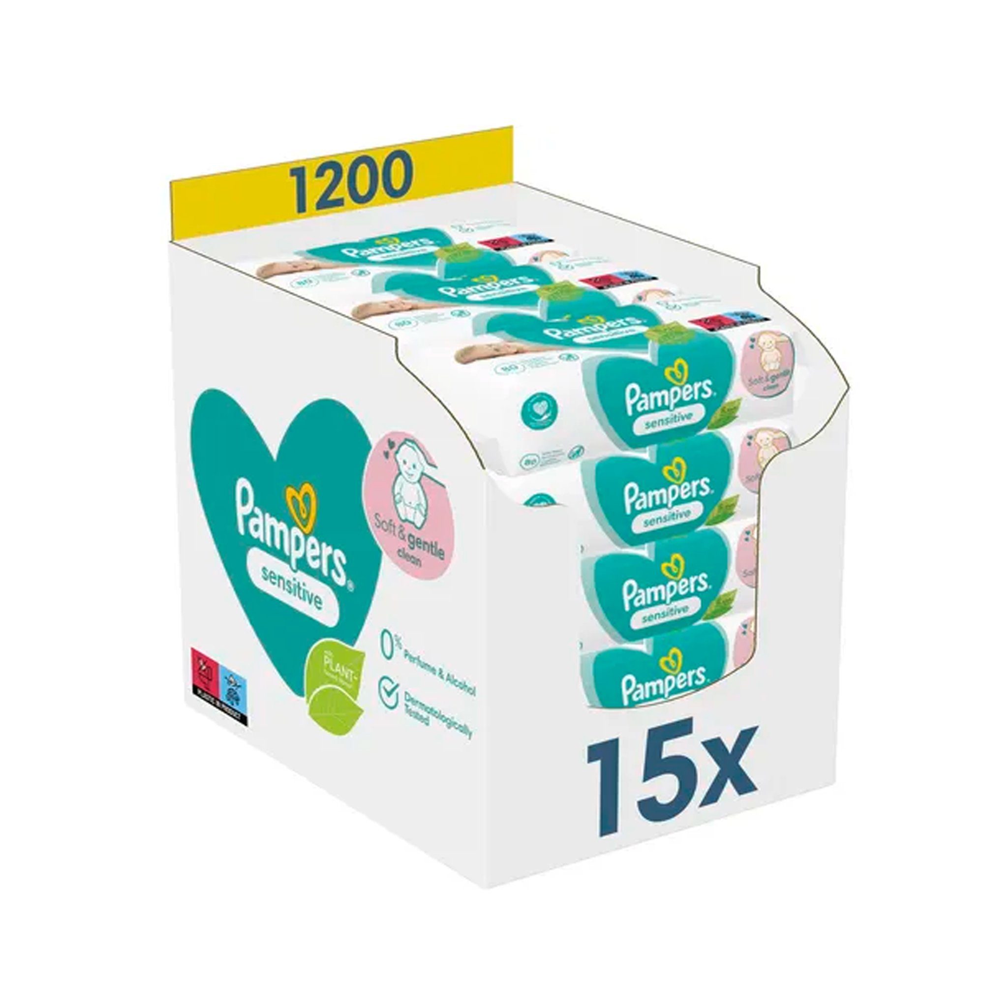 Pampers Feuchtetücher Pampers Feuchttücher sensitive (15x80 St) Feuchte Allzwecktücher (Vorteilspack mit 15x 80 Feuchttücher, [1200-St. Vorteilspack, 1.200 St)