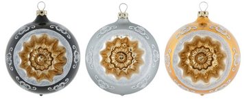 Thüringer Glasdesign Weihnachtsbaumkugel Black&White&Gold, Weihnachtsdeko, Christbaumschmuck (3 St), hochwertige Christbaumkugeln aus Glas, Refelexkugeln
