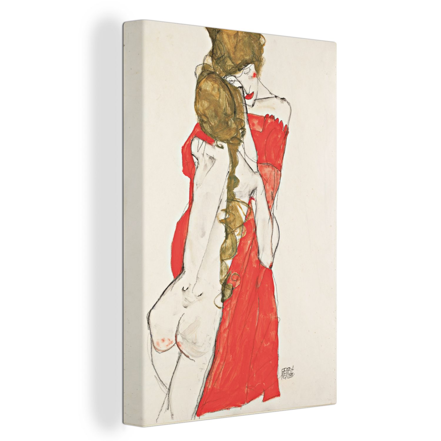 OneMillionCanvasses® Leinwandbild Mutter und Tochter - Gemälde von Egon Schiele, (1 St), Leinwandbild fertig bespannt inkl. Zackenaufhänger, Gemälde, 20x30 cm