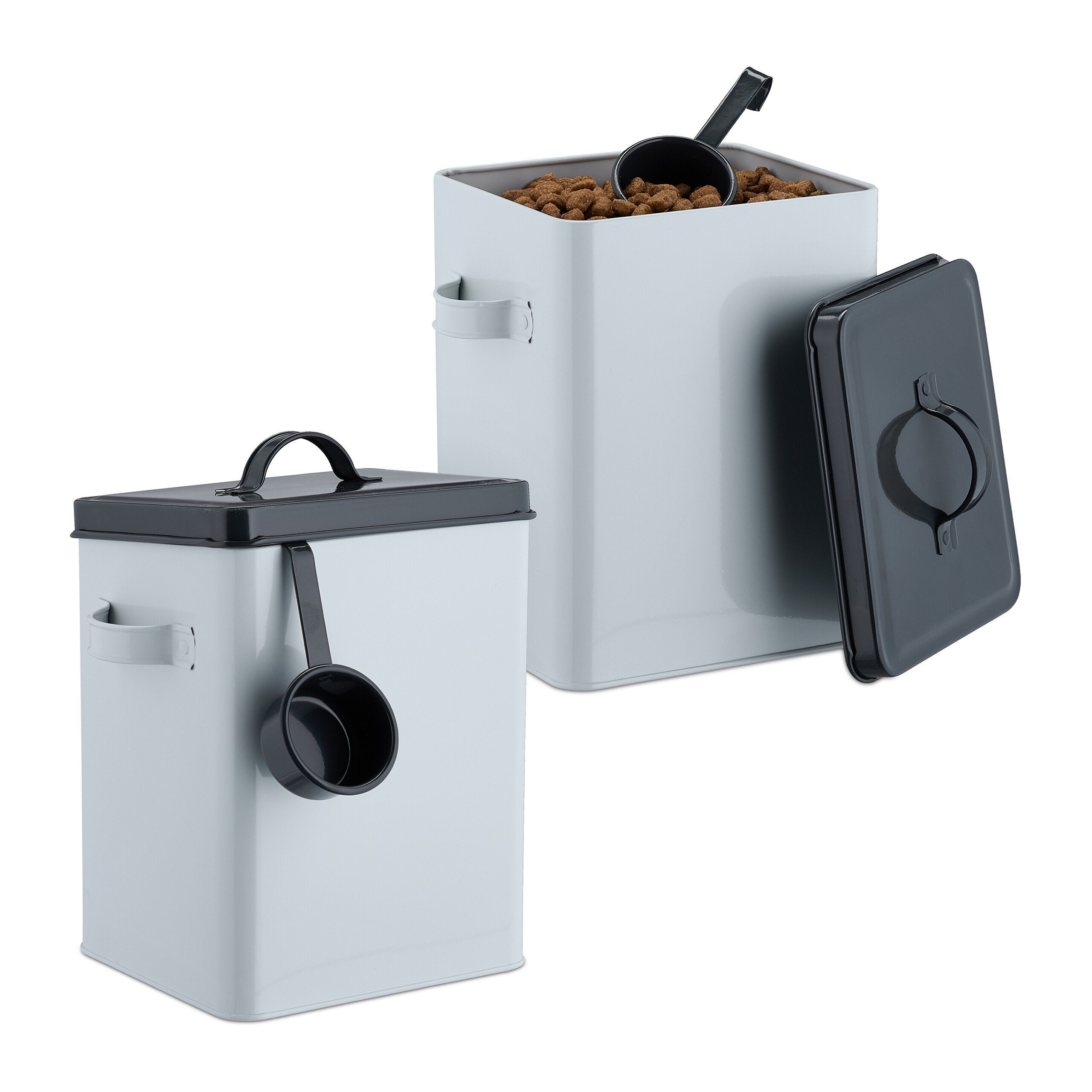 relaxdays Futterbehälter Futterbox mit Löffel 2er Set, Eisen günstig online kaufen