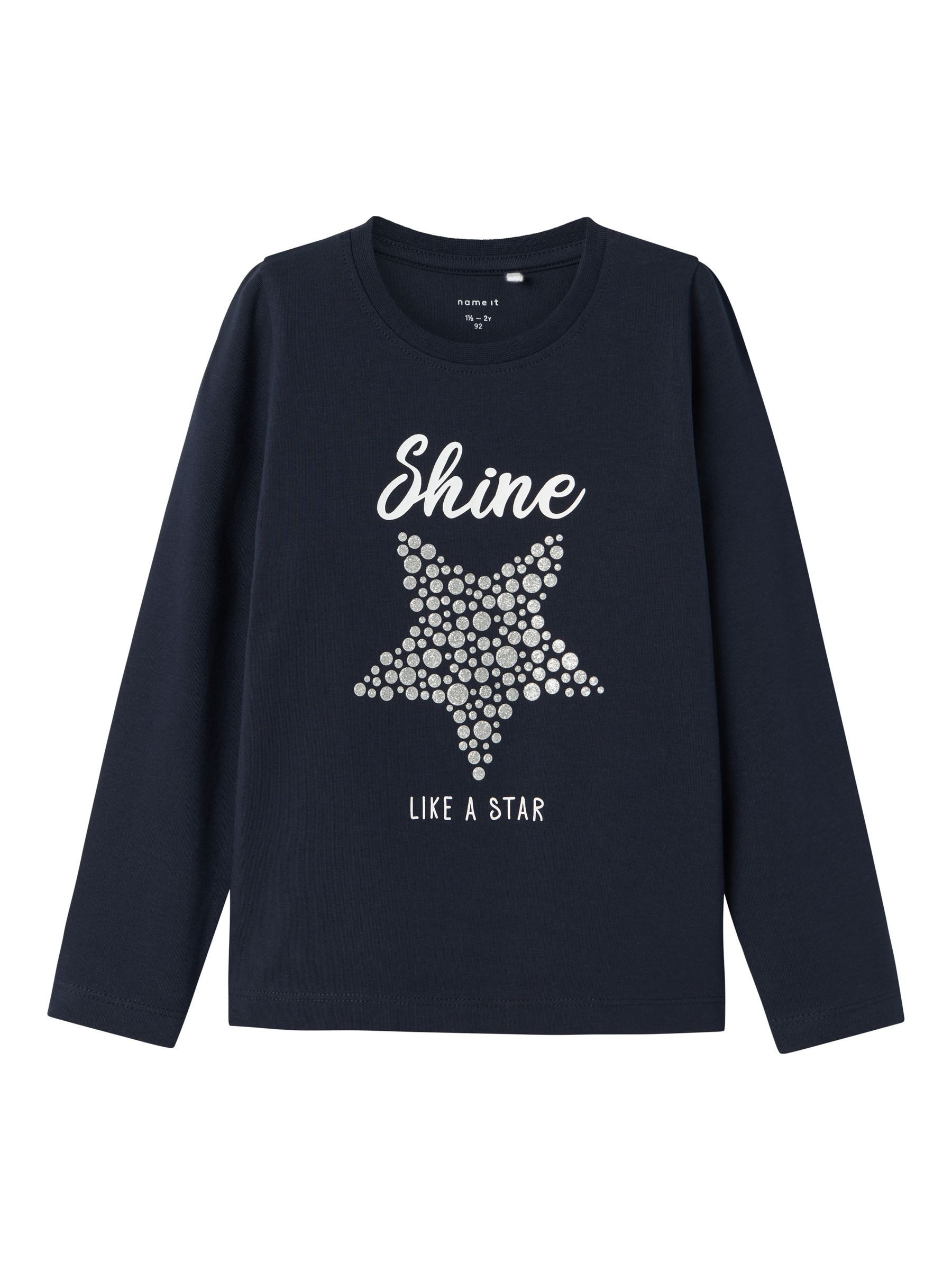 Langarmshirt Rundhals Jersey Longsleeve Glitzer Gel Print