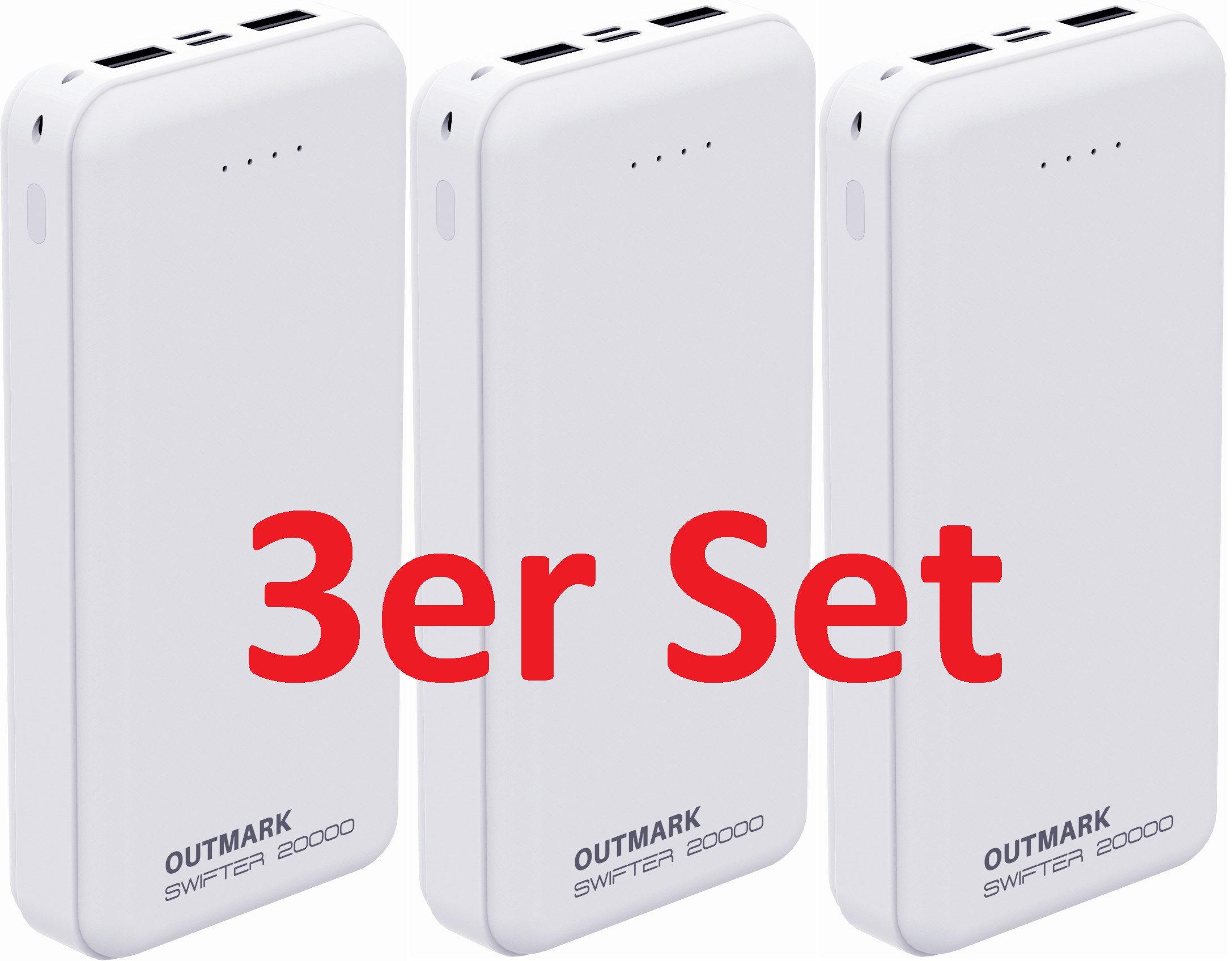 OUTMARK SWIFTER 20.000mah, 2x USB-A Ausgang, 1x USB-C Ladeeingang Akku Powerbank 20000 mAh, Fast Charge 2 x 2,4A