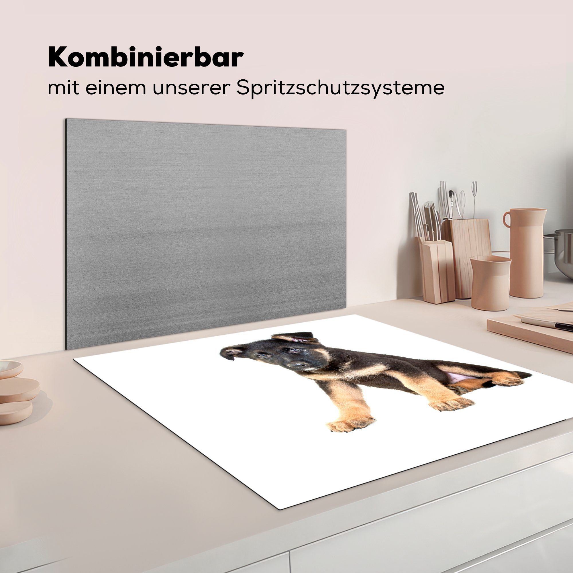 küche Arbeitsplatte Ceranfeldabdeckung, Deutscher (1 Welpe, cm, Sitzender 78x78 Herdblende-/Abdeckplatte für Vinyl, MuchoWow Schäferhund tlg),