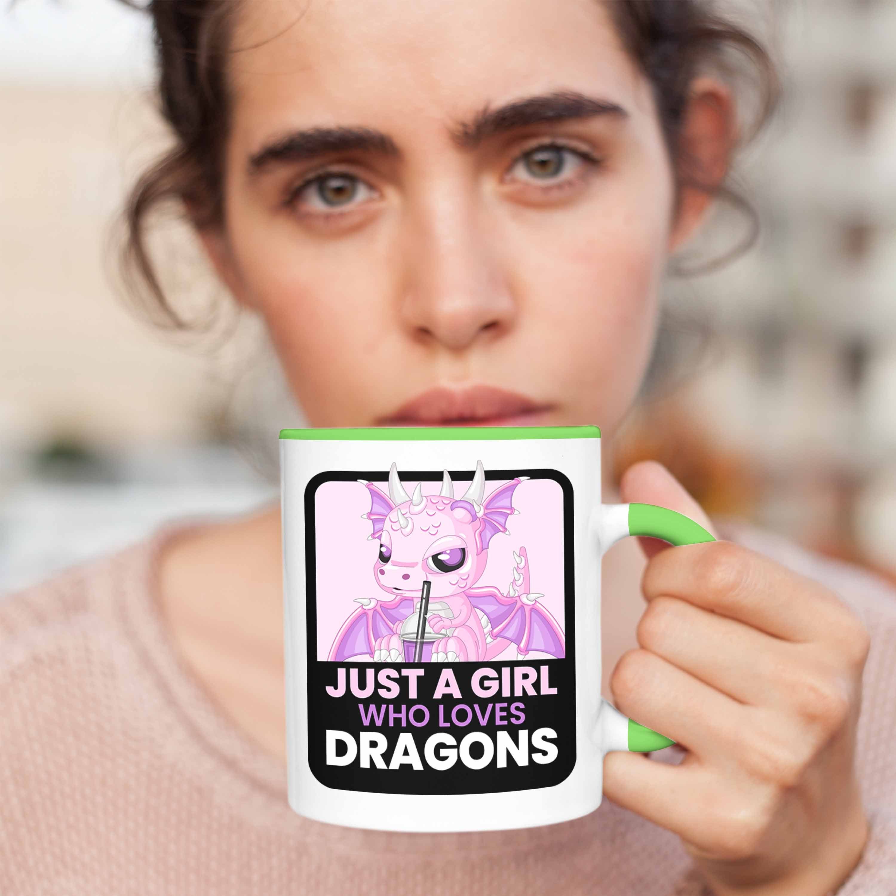 Trendation Tasse Drachen Geschenk Tasse Mäd für Frauen Grün Geschenkidee Drachen-Liebhaberin