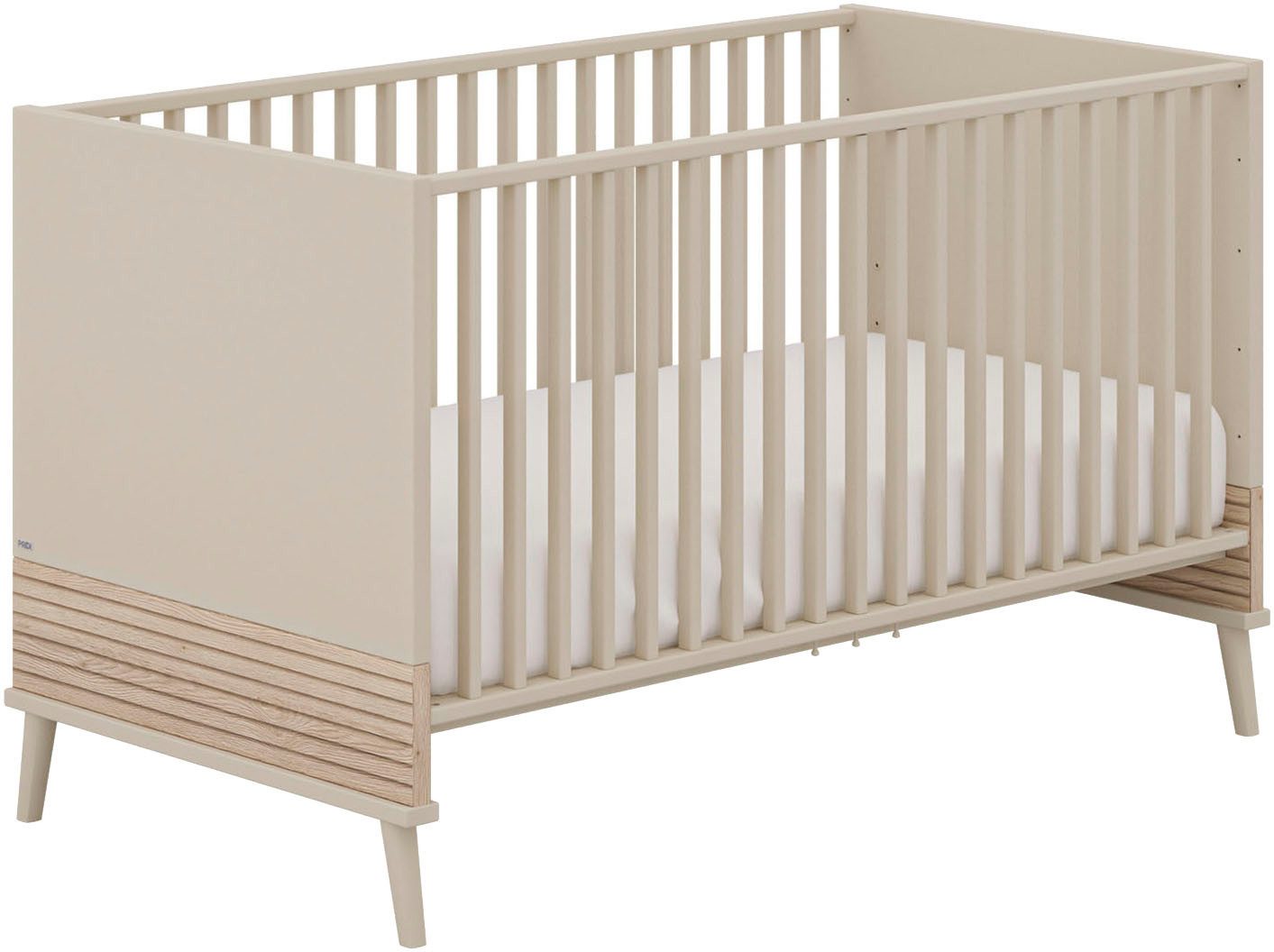 PAIDI Babybett EEFJE 70x140cm in Beige, umbaubares Kinderbett mit Massivholz, Gitterbett 4-fach höhenverstellbar, entnehmbare Sprossen, Juniorbett