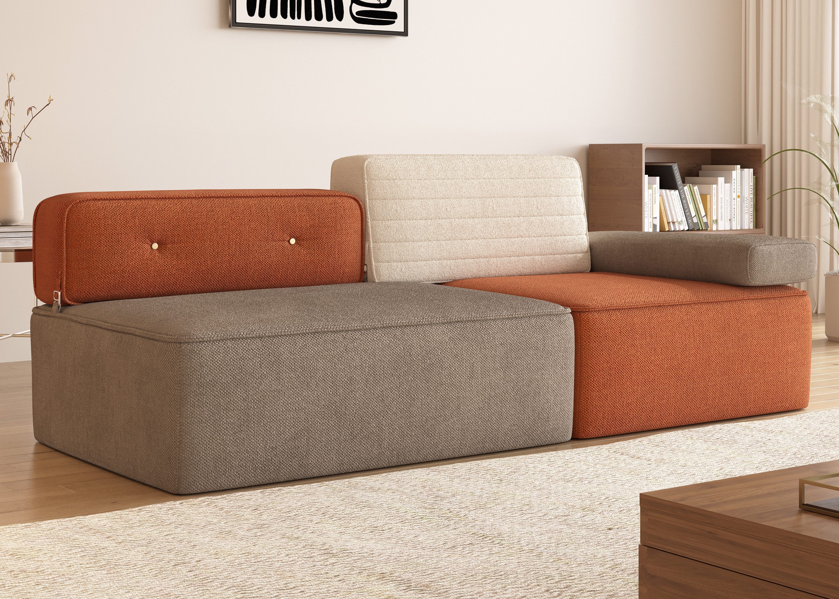 oleyluckidea Big-Sofa Boneless Couch Modular Skandinavisch Baumwoll-Leinen abnehmbar, Set, komprimieren sofo