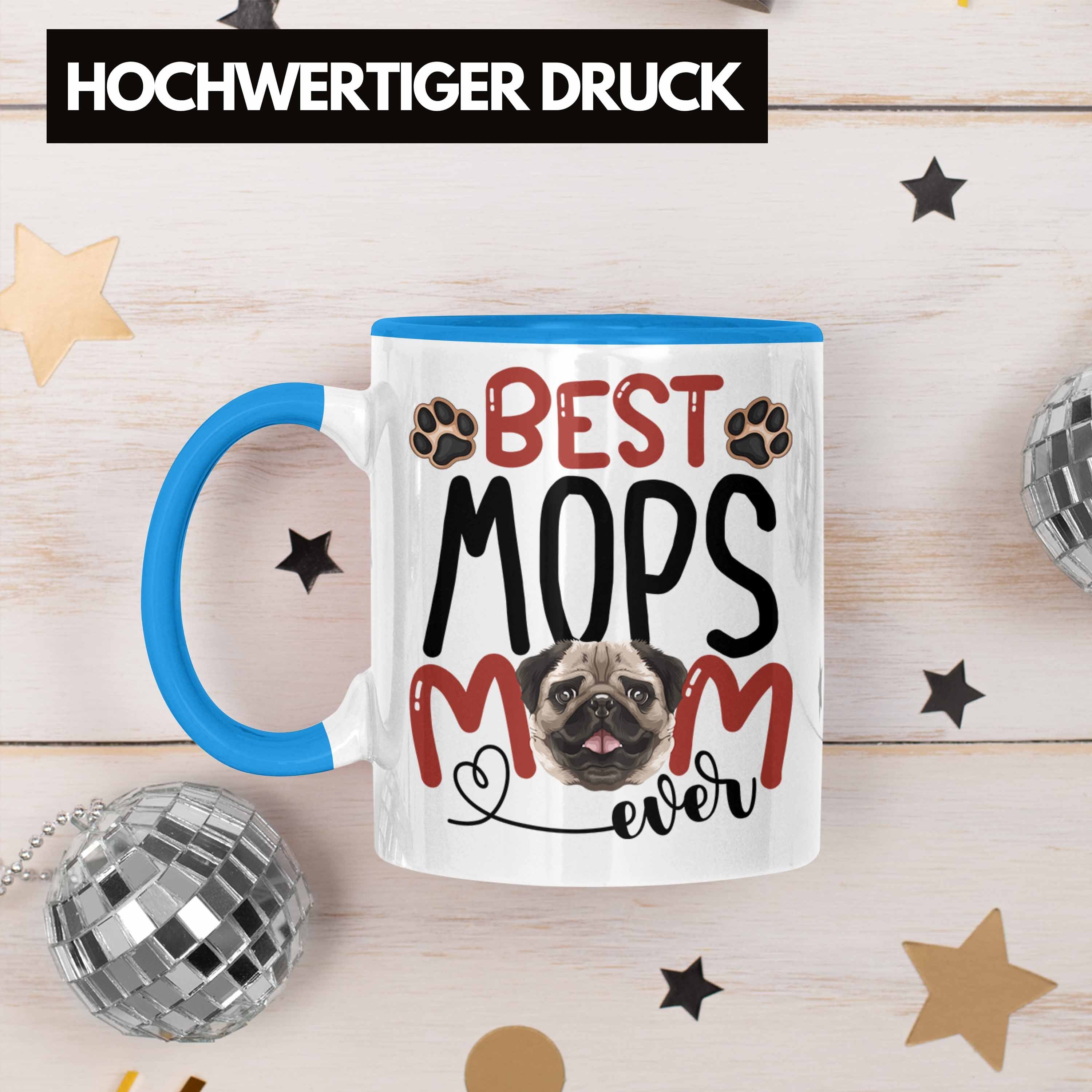 Trendation Mops Tasse Spruch Lustiger Besitzerin Tasse Mom Besitz Geschenk Blau Geschenkidee