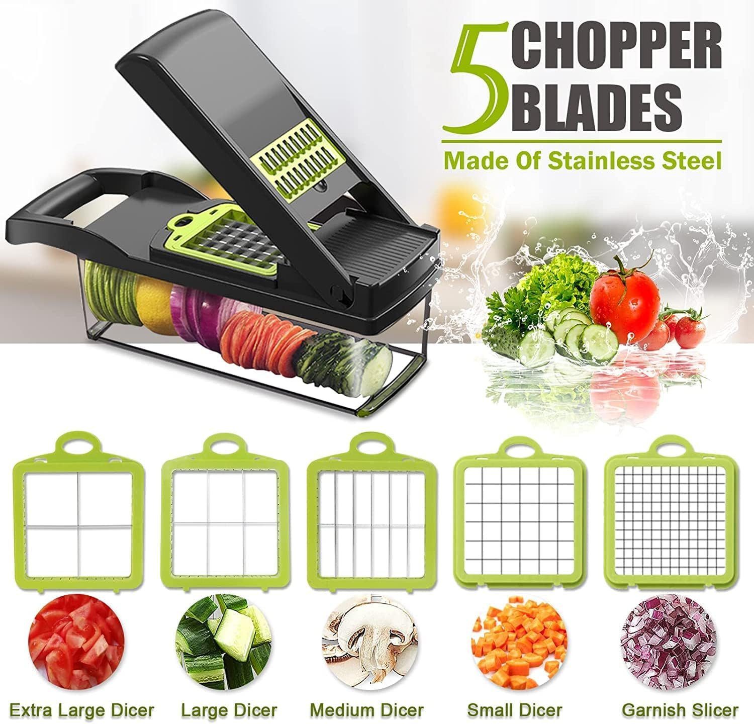 FELIXLEO Gemüseschneider 22 in 1 Gemüseschneider Mandoline Würfelschneider Käsehobel Grau